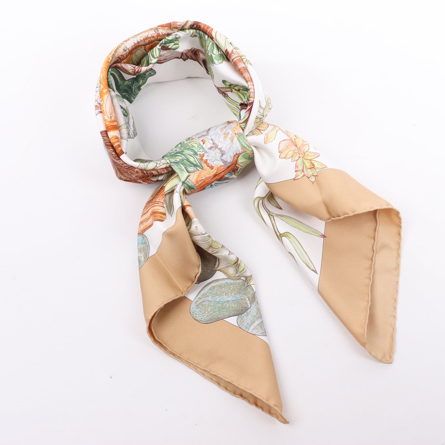 Hermès Carré 90 "JARDIN SECRET" 100% Silk Scarf in Beige