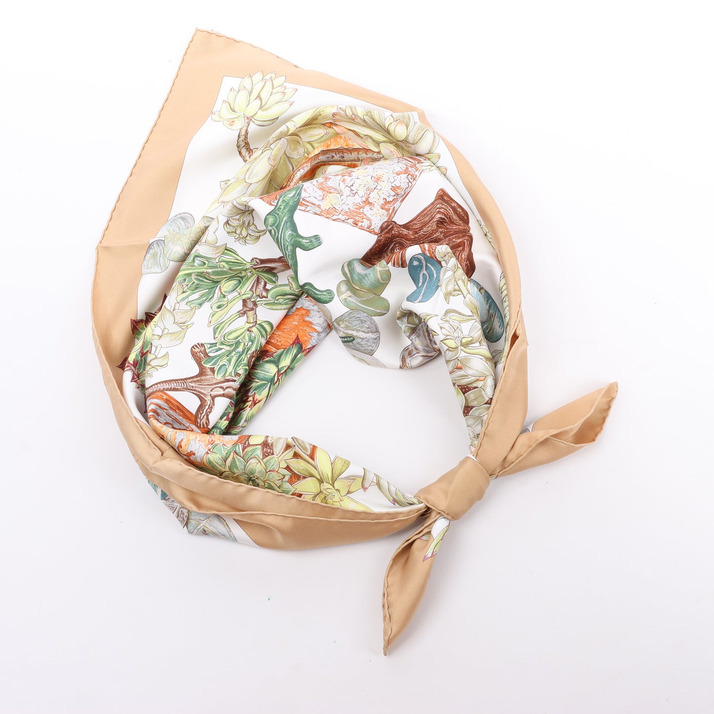 Hermès Carré 90 "JARDIN SECRET" 100% Silk Scarf in Beige