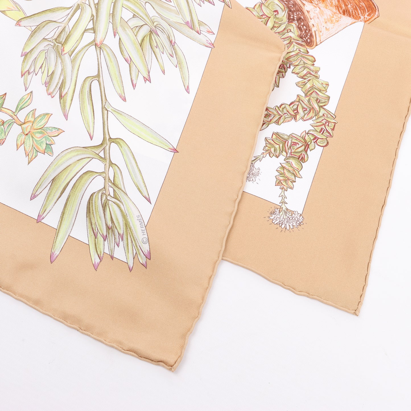 Hermès Carré 90 "JARDIN SECRET" 100% Silk Scarf in Beige