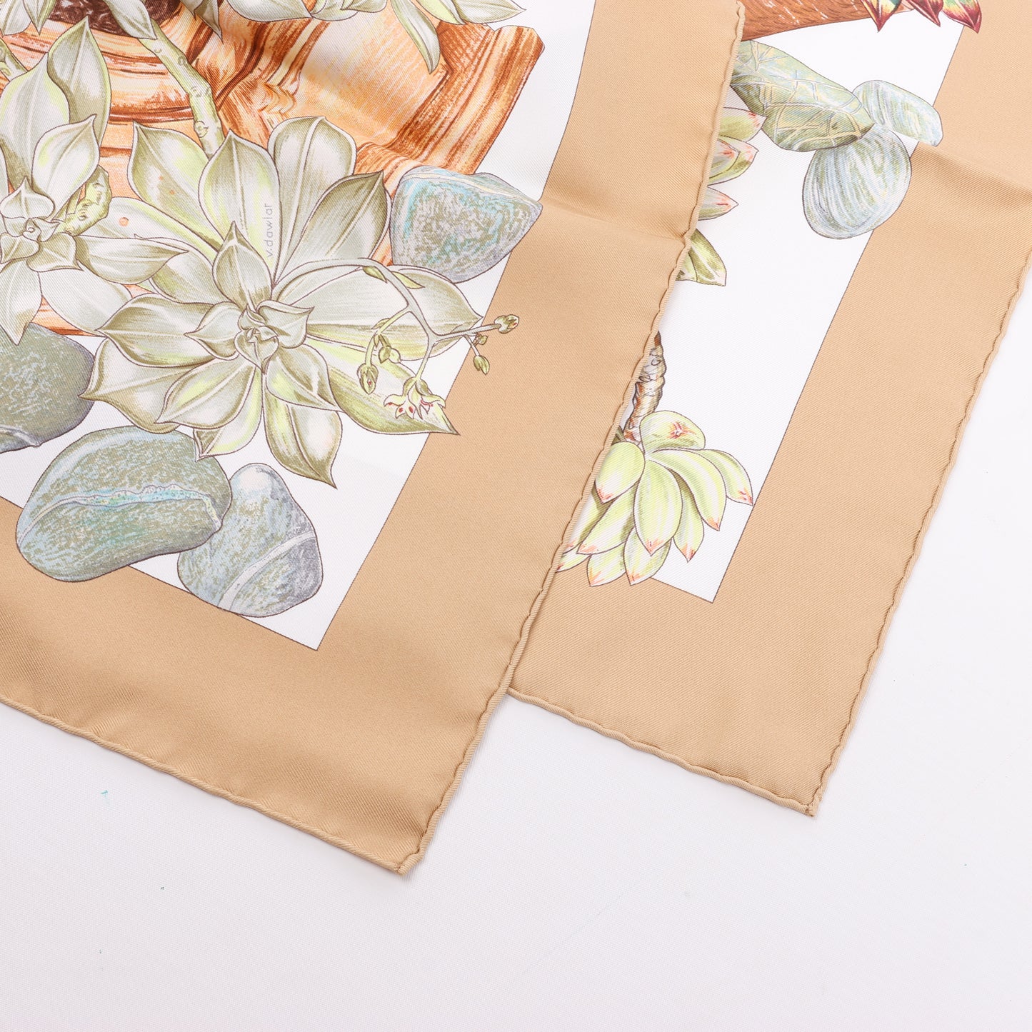 Hermès Carré 90 "JARDIN SECRET" 100% Silk Scarf in Beige
