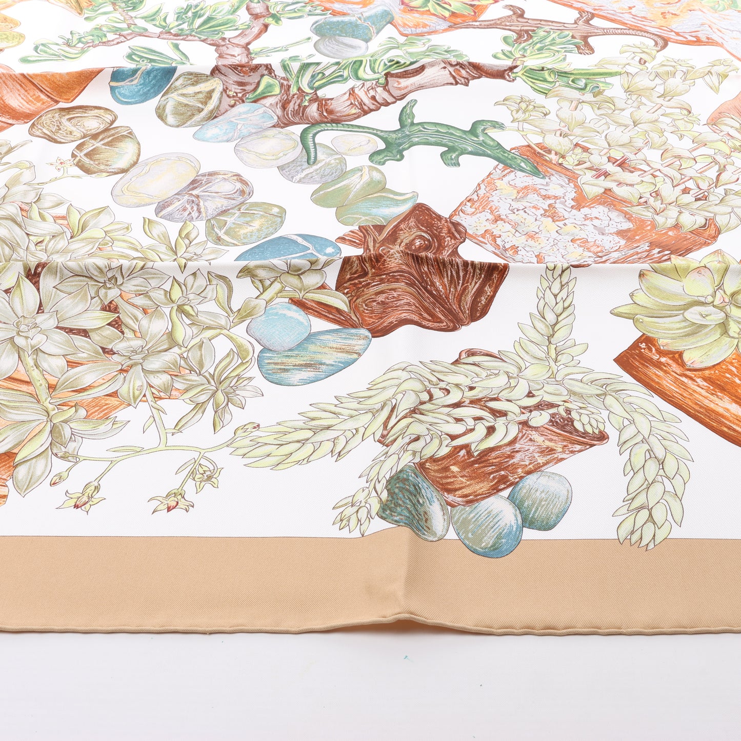 Hermès Carré 90 "JARDIN SECRET" 100% Silk Scarf in Beige