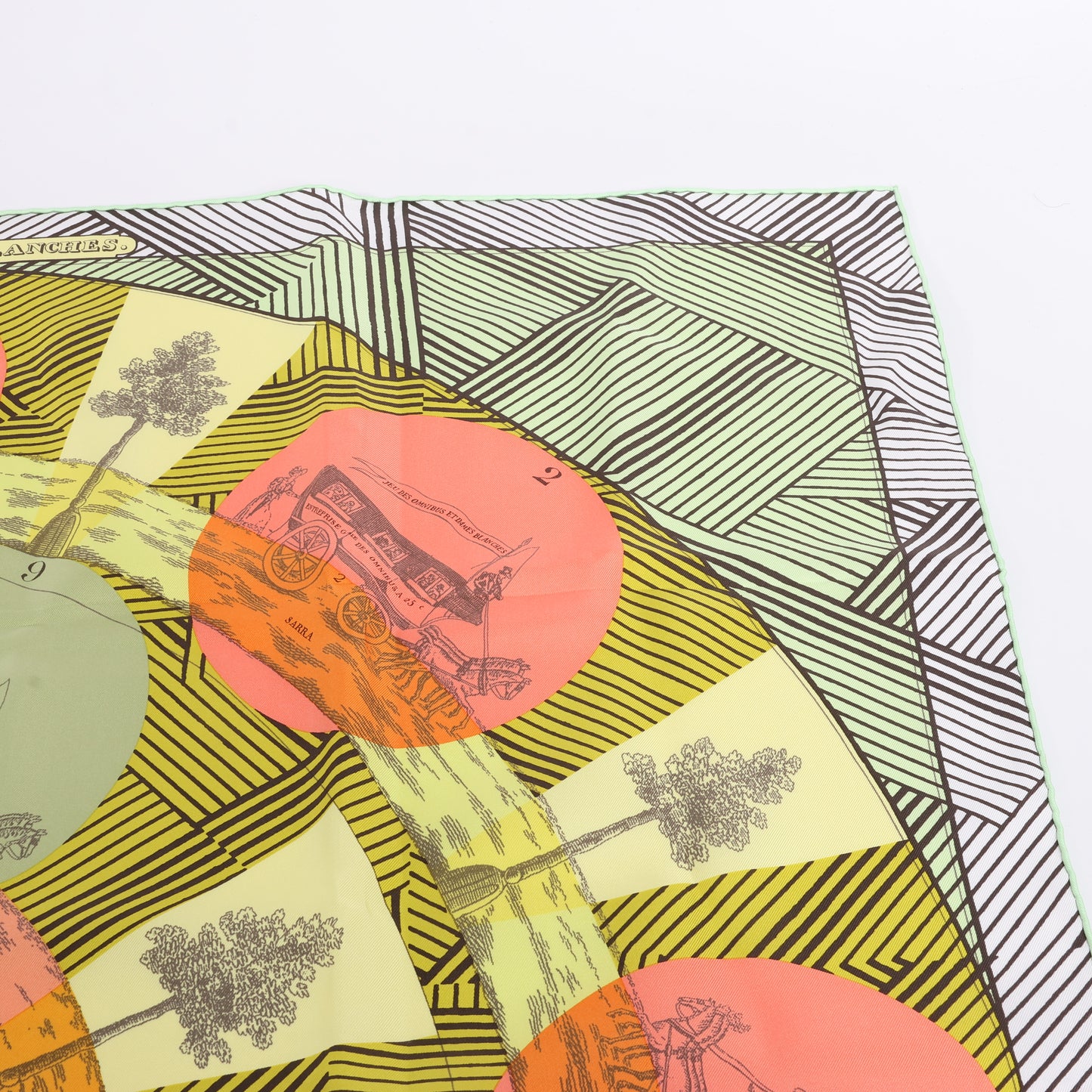 Hermès Carré 90 "JEU DES OMNIBUS ET DAMES BLANCHES" 100% Silk Scarf in Green