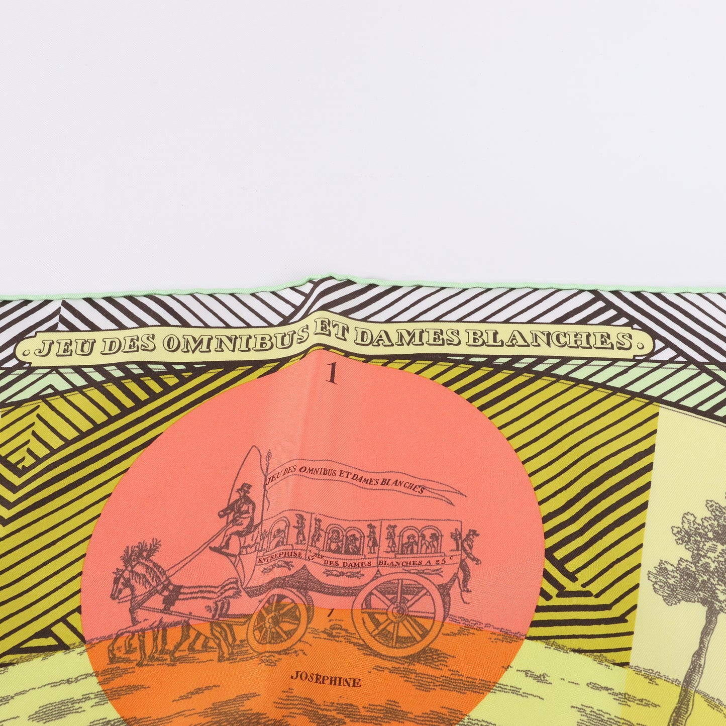 Hermès Carré 90 "JEU DES OMNIBUS ET DAMES BLANCHES" 100% Silk Scarf in Green