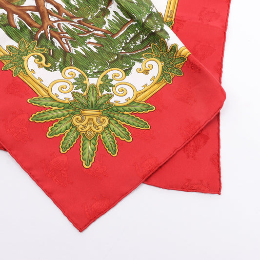 Hermès Carré 90 "Joies d’Hiver" 100% Silk Scarf in Red