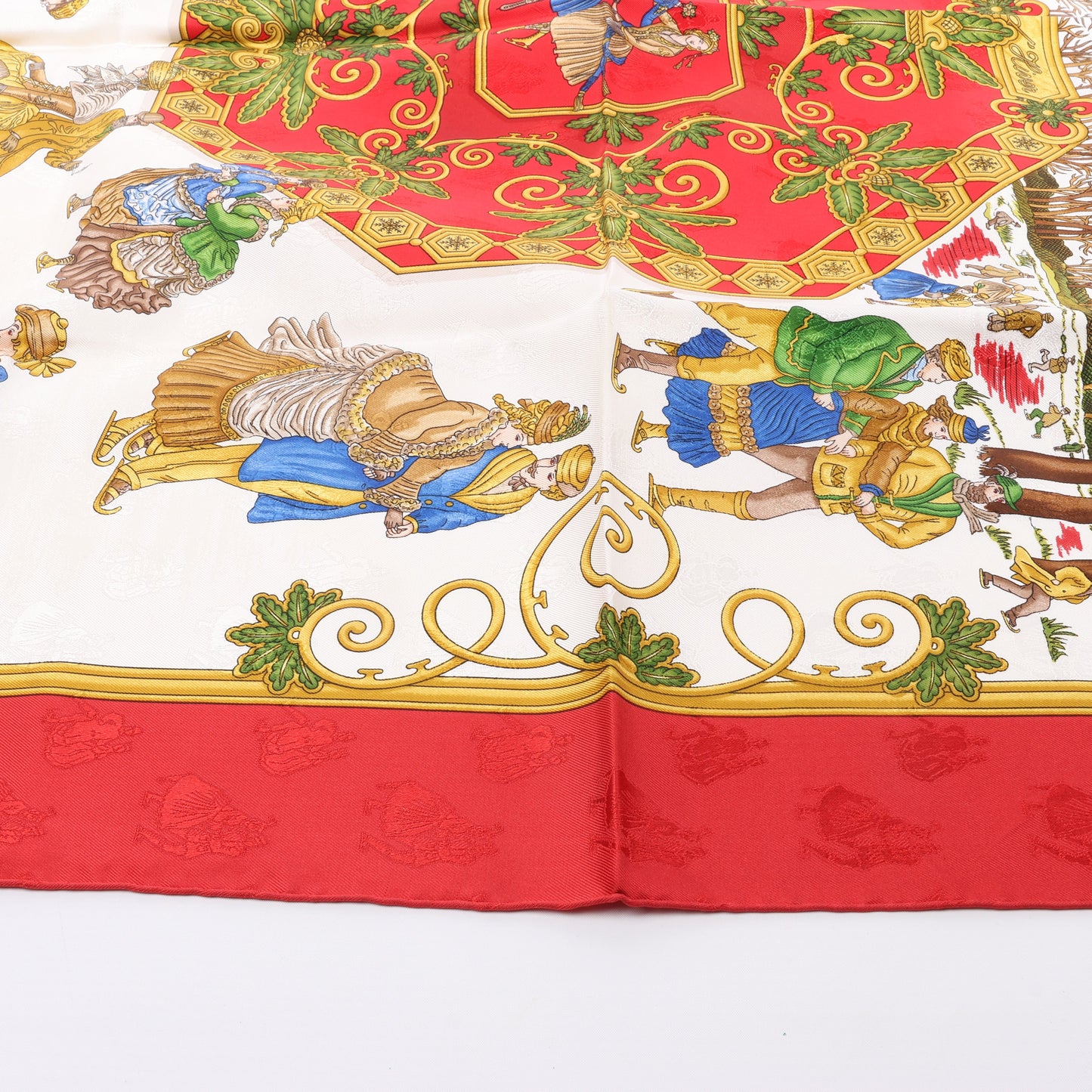 Hermès Carré 90 "Joies d’Hiver" 100% Silk Scarf in Red