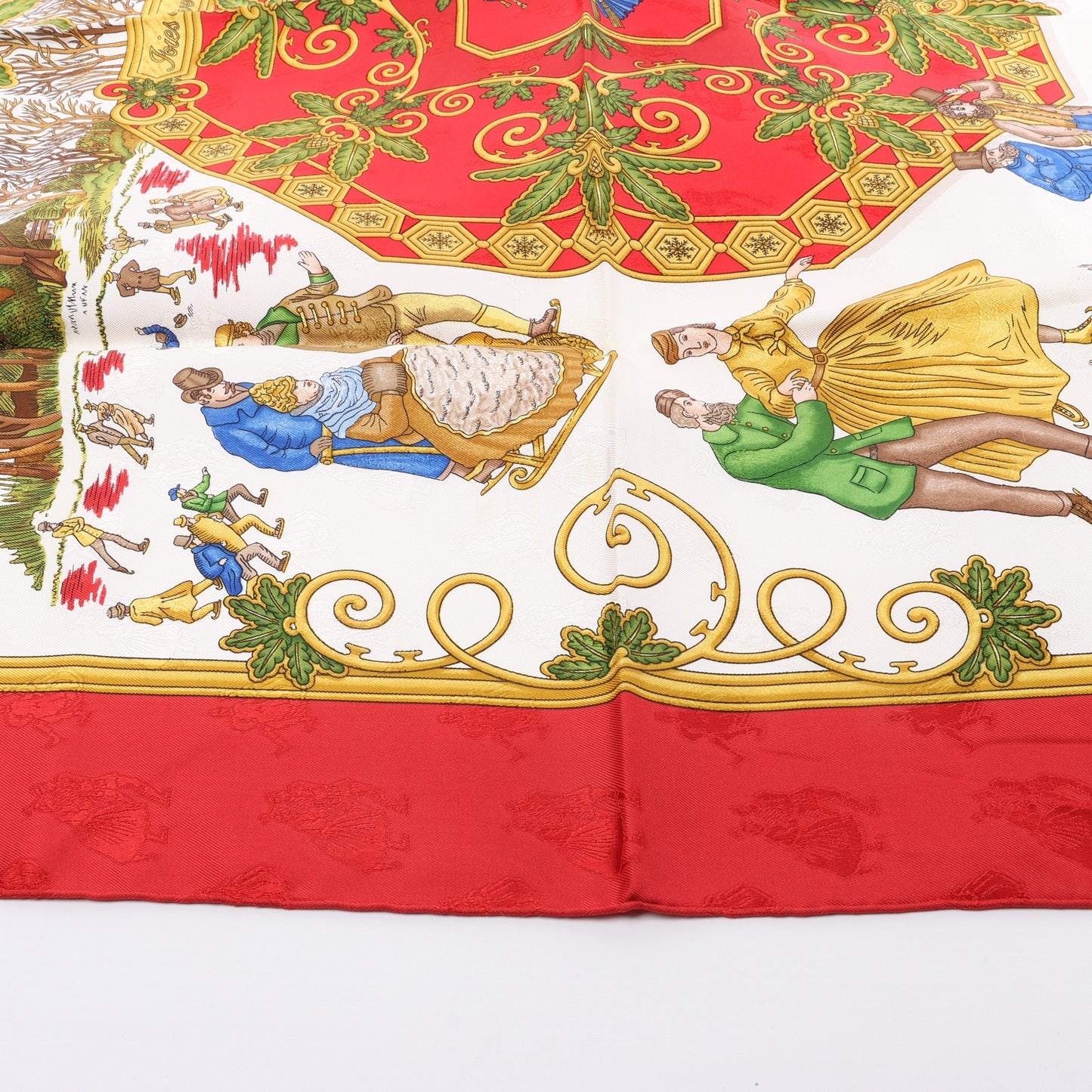 Hermès Carré 90 "Joies d’Hiver" 100% Silk Scarf in Red