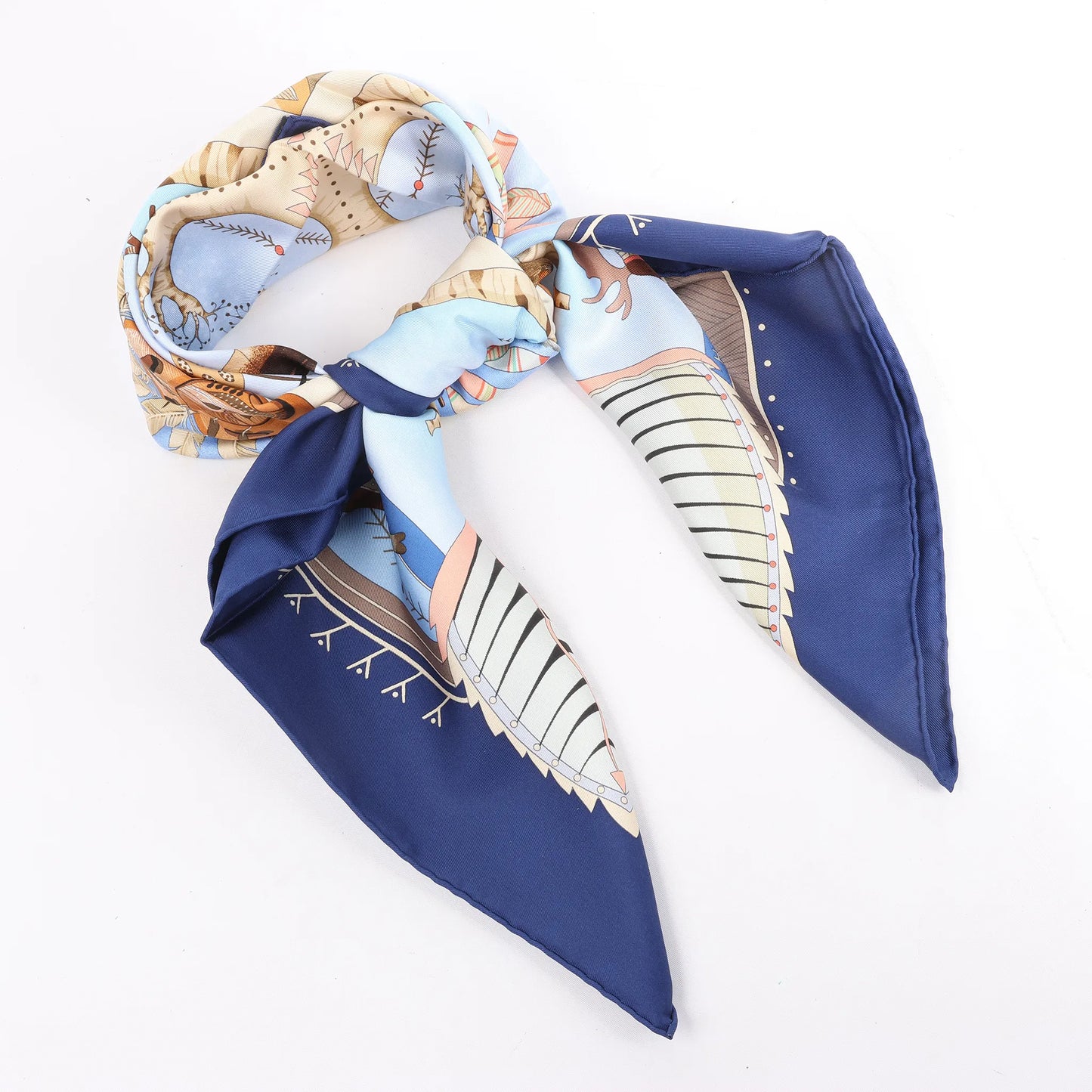 Hermès Carré 90 "LA VIE DU GRAND NORD" Silk handkerchief in Navy Blue