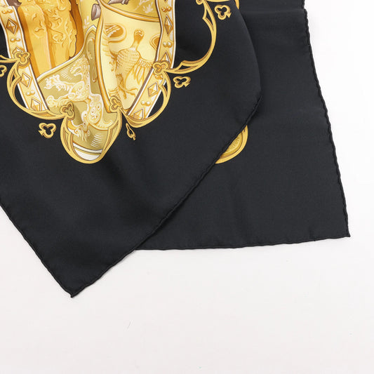 Hermès Carré 90 "LA VIE a CHEVAL" Silk handkerchief in Black x Yellow
