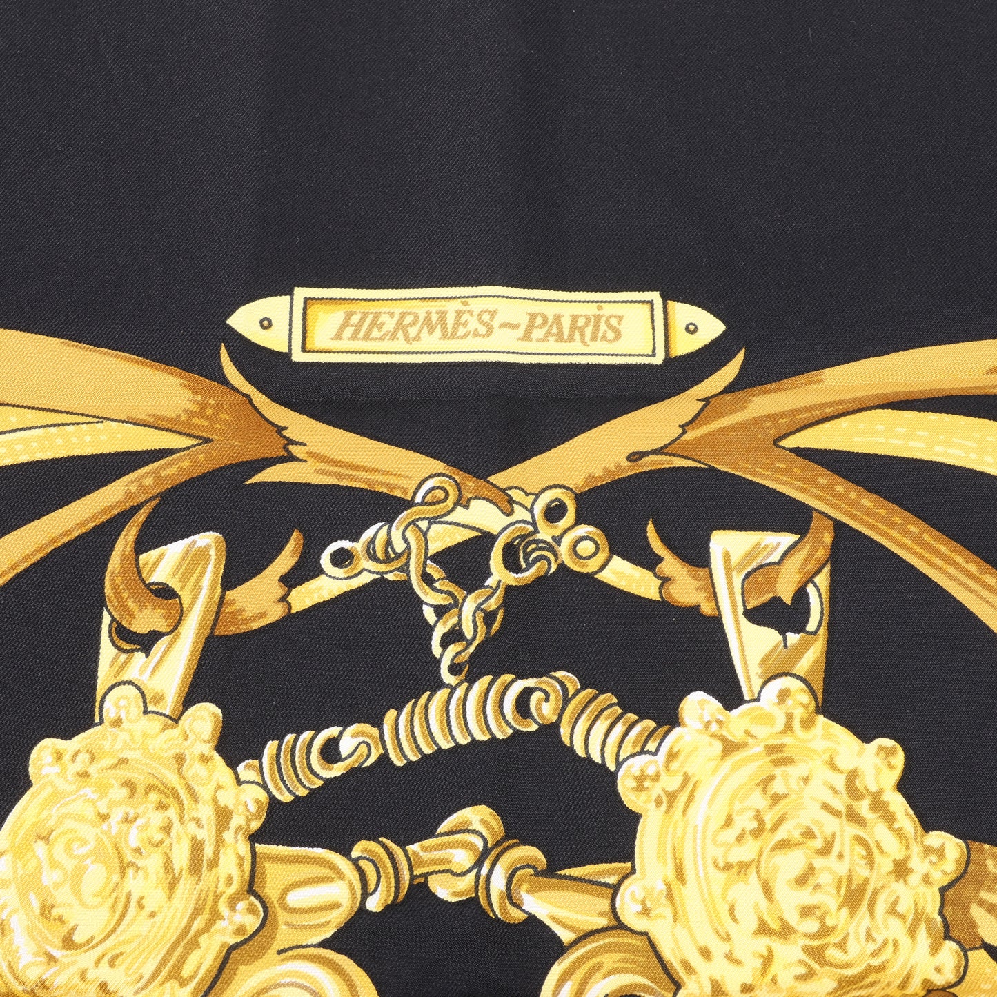 Hermès Carré 90 "LE MORS A LA CONETABLE" 100% Silk Scarf in Black