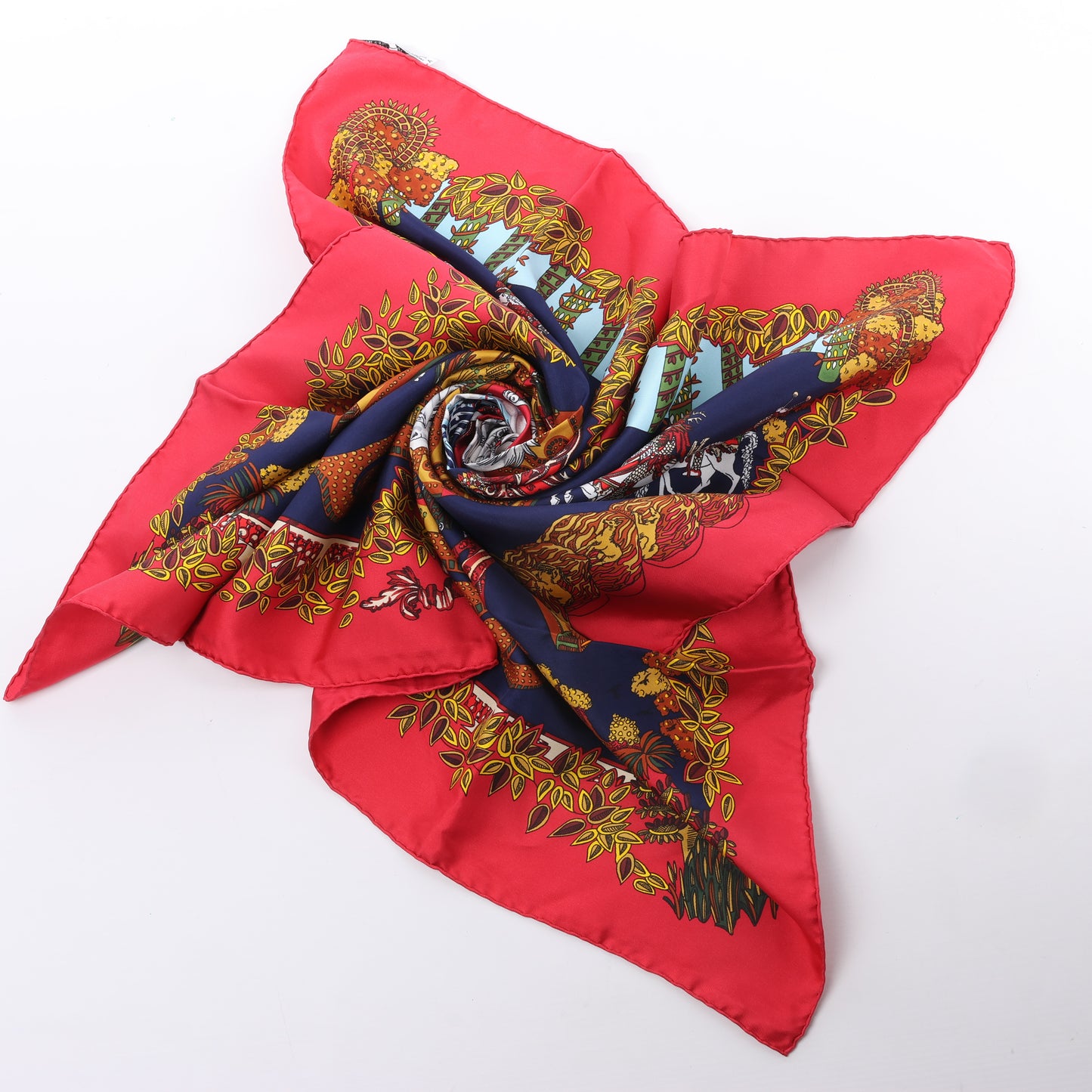 Hermès Carré 90 "LE PARADIS DU ROY" 100% Soie Foulard en Rouge