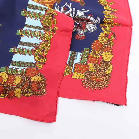 Hermès Carré 90 "LE PARADIS DU ROY" 100% Silk Scarf in Red