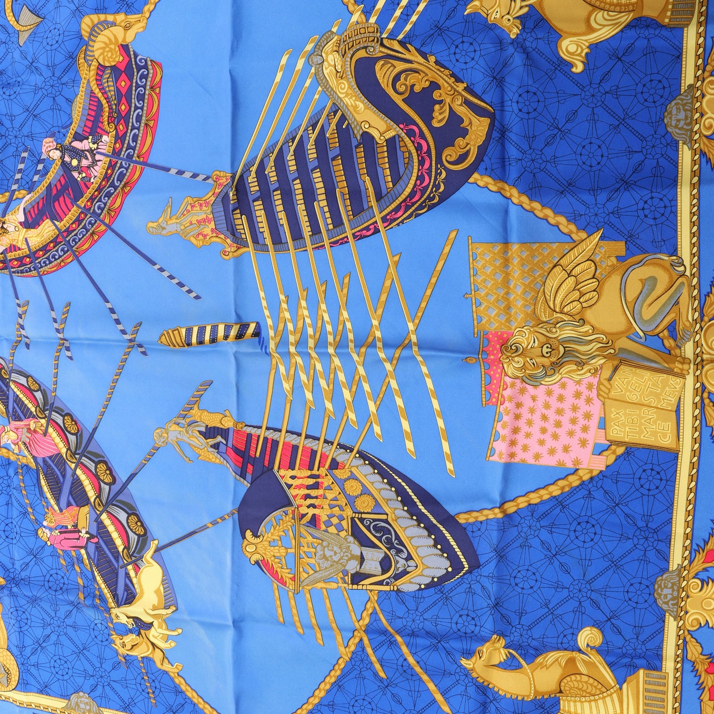 Hermès Carré 90 "LES BISSONE DE VENISE" 100% Silk Scarf in Blue