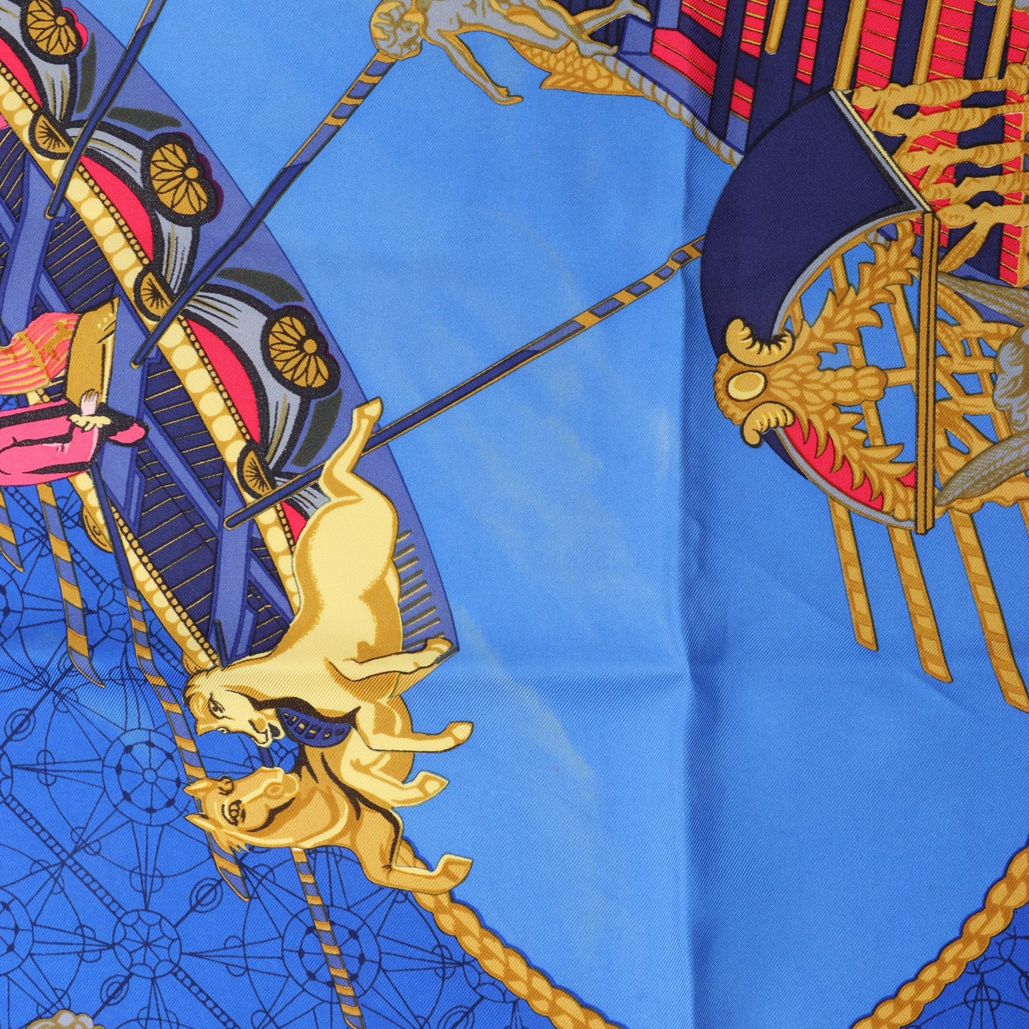 Hermès Carré 90 "LES BISSONE DE VENISE" 100% Silk Scarf in Blue