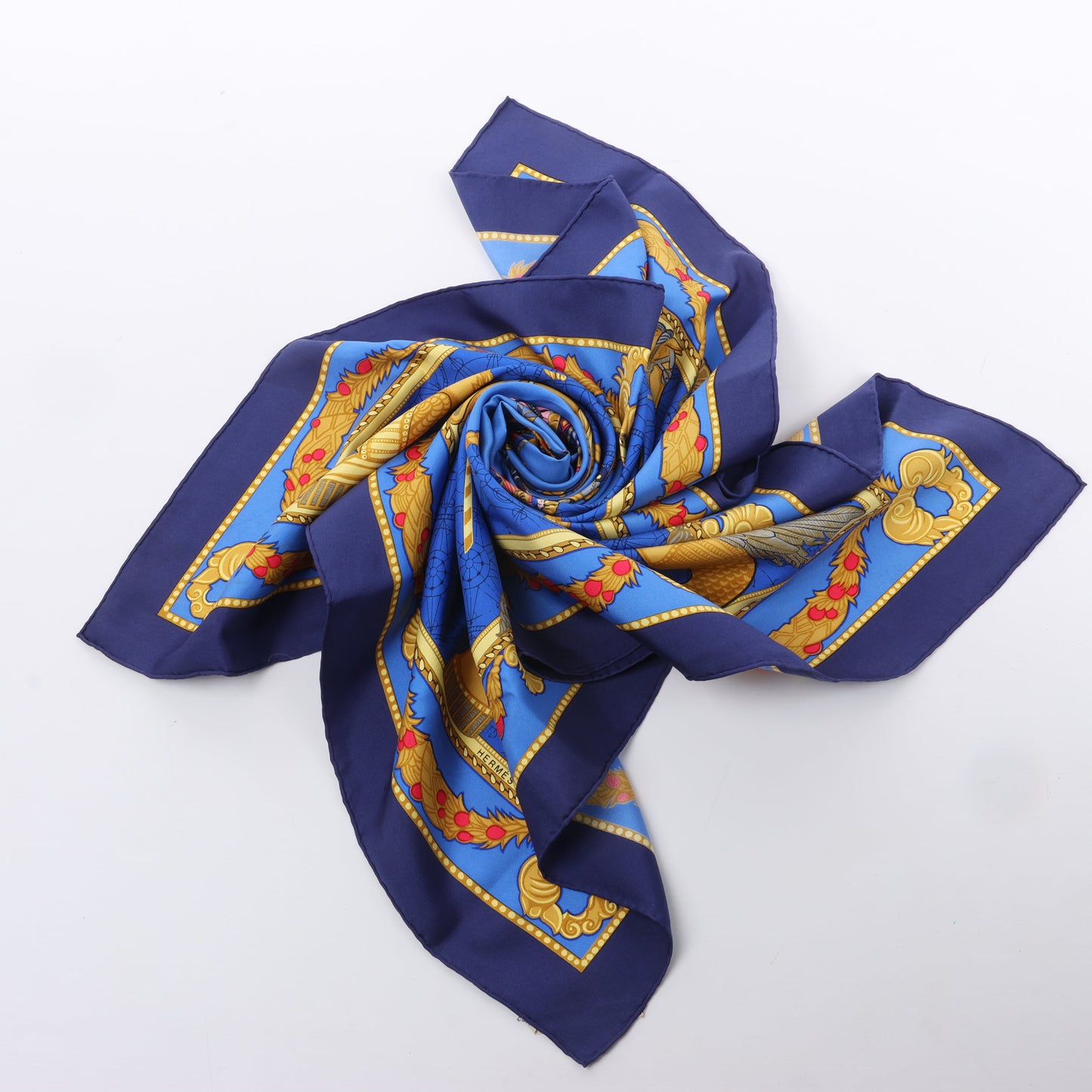 Hermès Carré 90 "LES BISSONE DE VENISE" 100% Silk Scarf in Blue