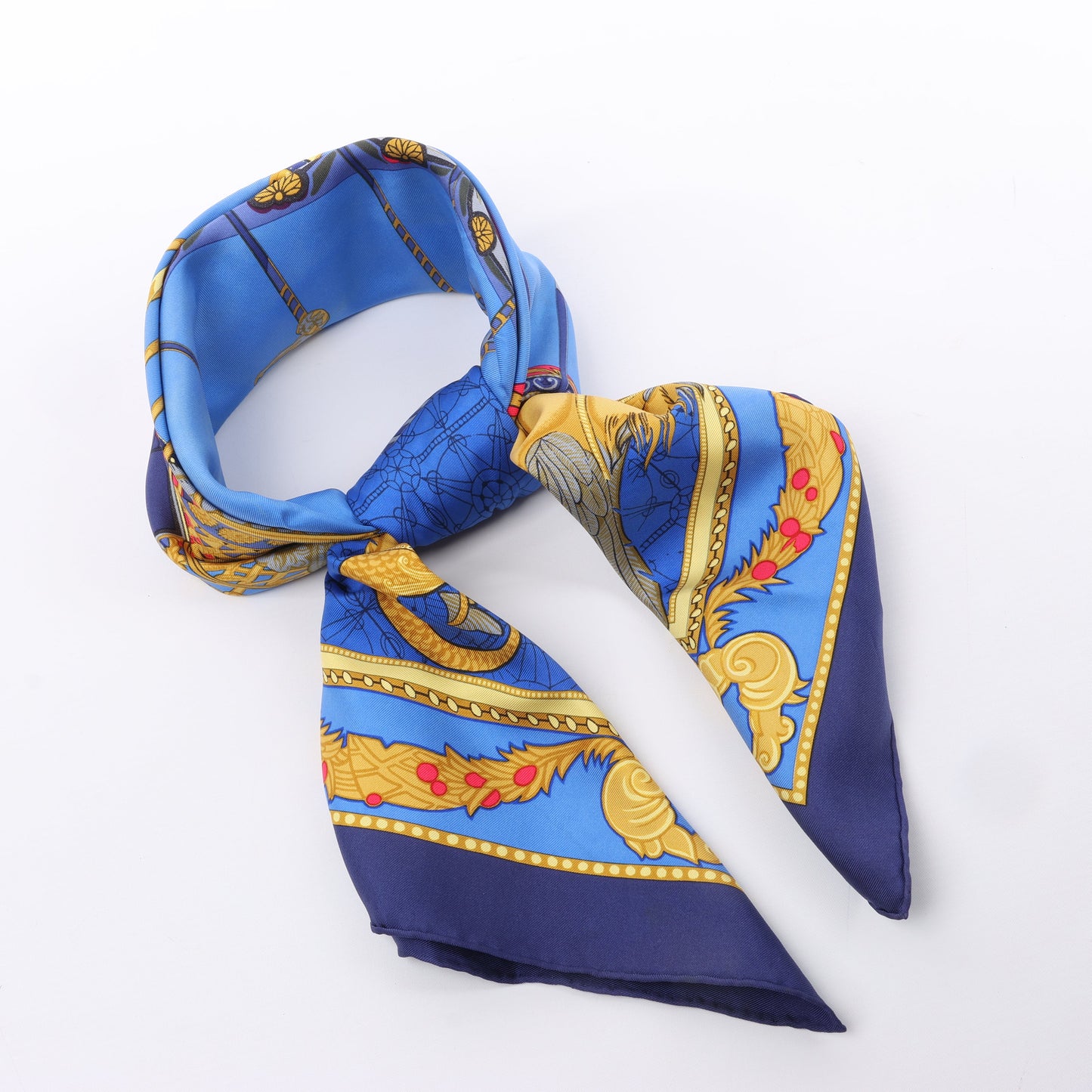Hermès Carré 90 "LES BISSONE DE VENISE" 100% Silk Scarf in Blue