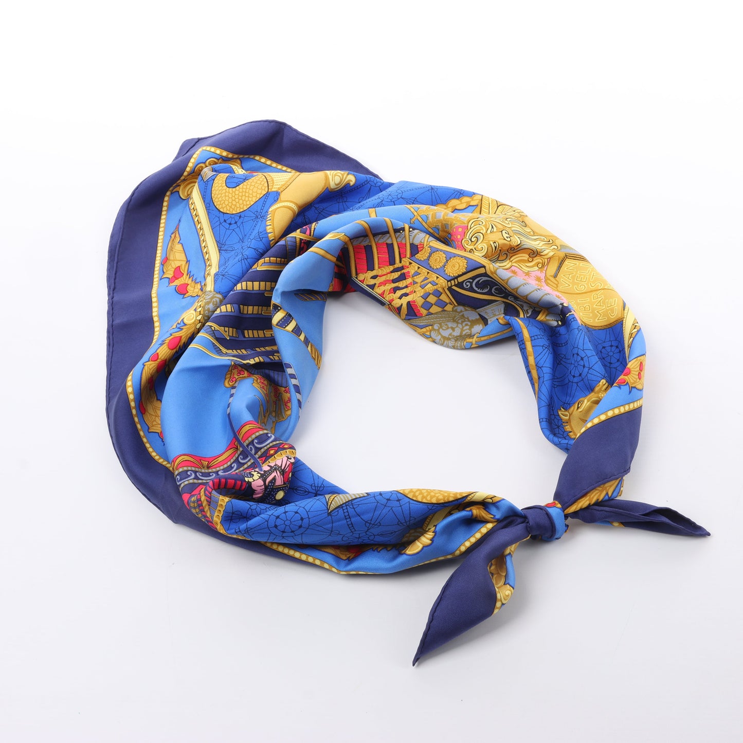 Hermès Carré 90 "LES BISSONE DE VENISE" 100% Silk Scarf in Blue