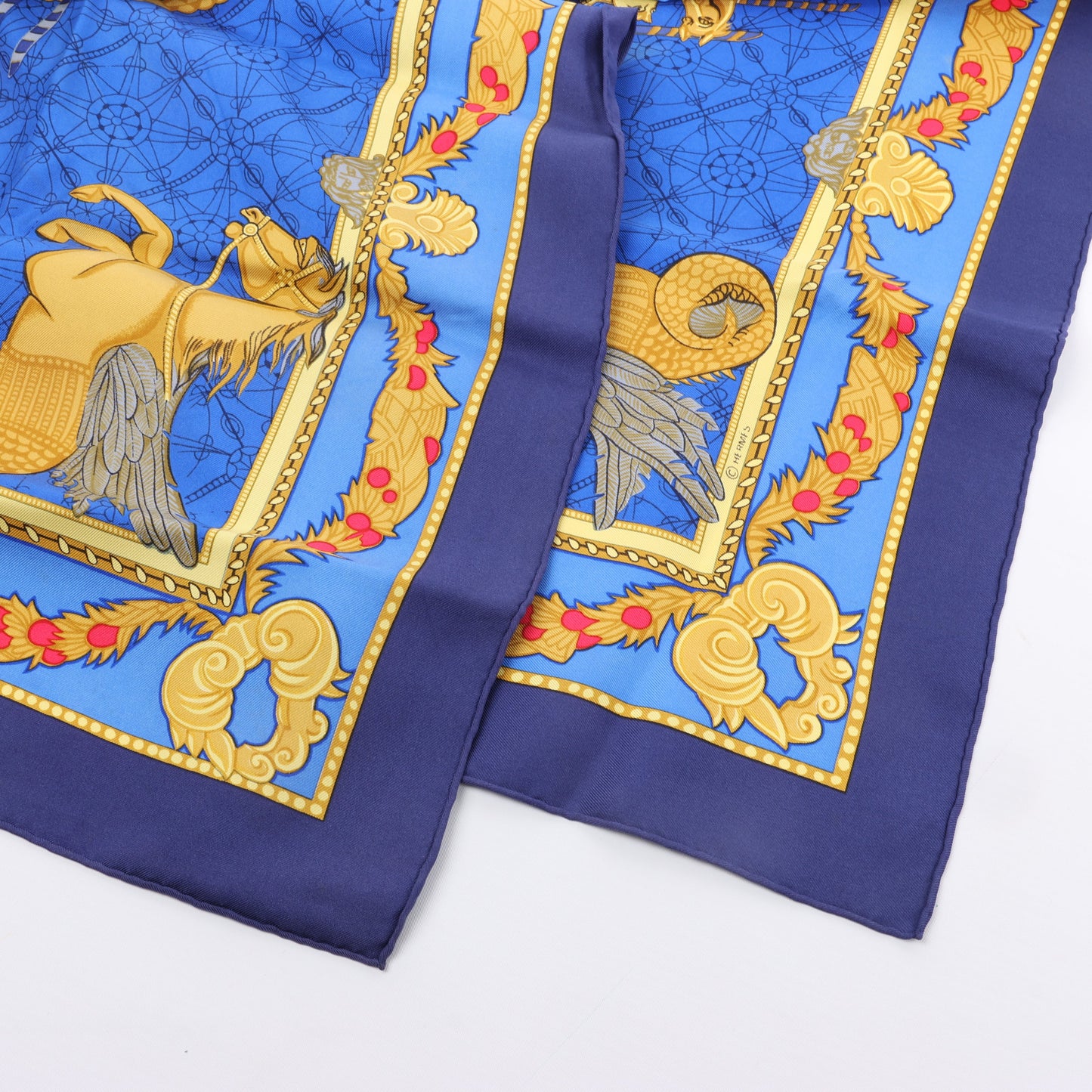 Hermès Carré 90 "LES BISSONE DE VENISE" 100% Silk Scarf in Blue