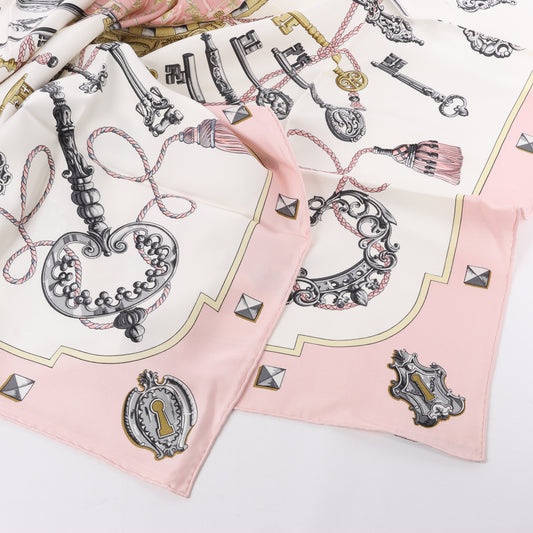 Hermès Carré 90 "LES CLES" 100% Silk Scarf in Pink