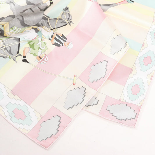 Hermes Carré 90 "LES PONEYS DE POLO" Silk handkerchief in Pink
