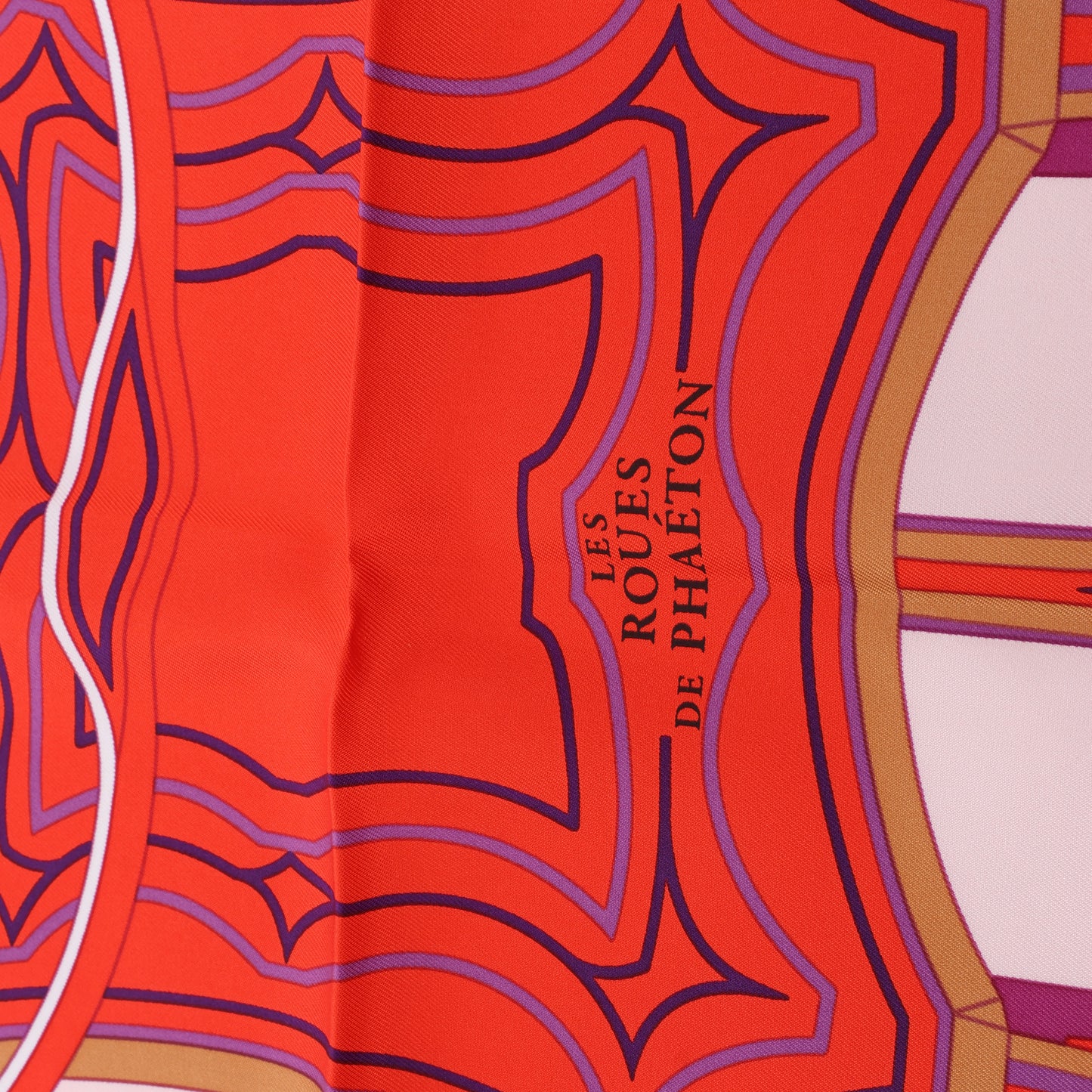 Hermès Carré 90 "LES ROUES DE PHAETON" Foulard 100% Soie en Orange x Rose