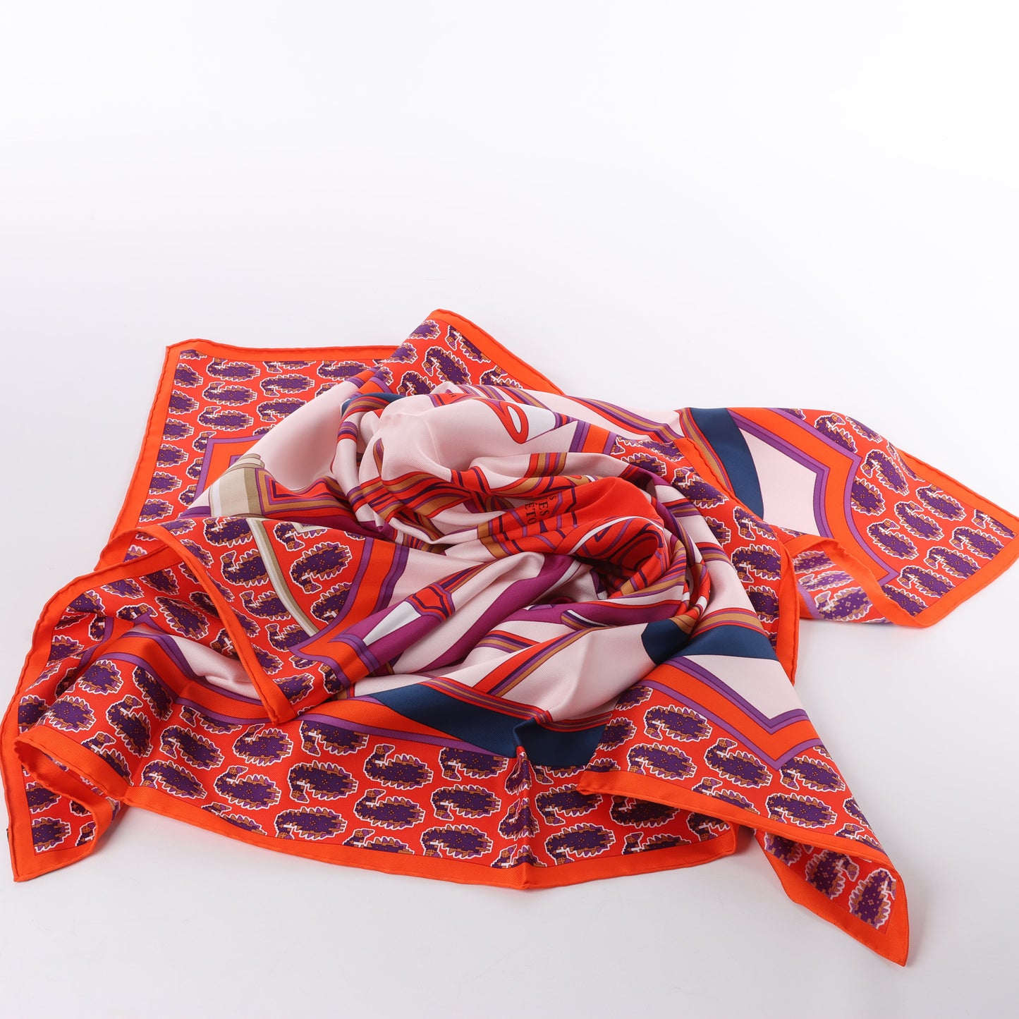 Hermès Carré 90 "LES ROUES DE PHAETON" Foulard 100% Soie en Orange x Rose