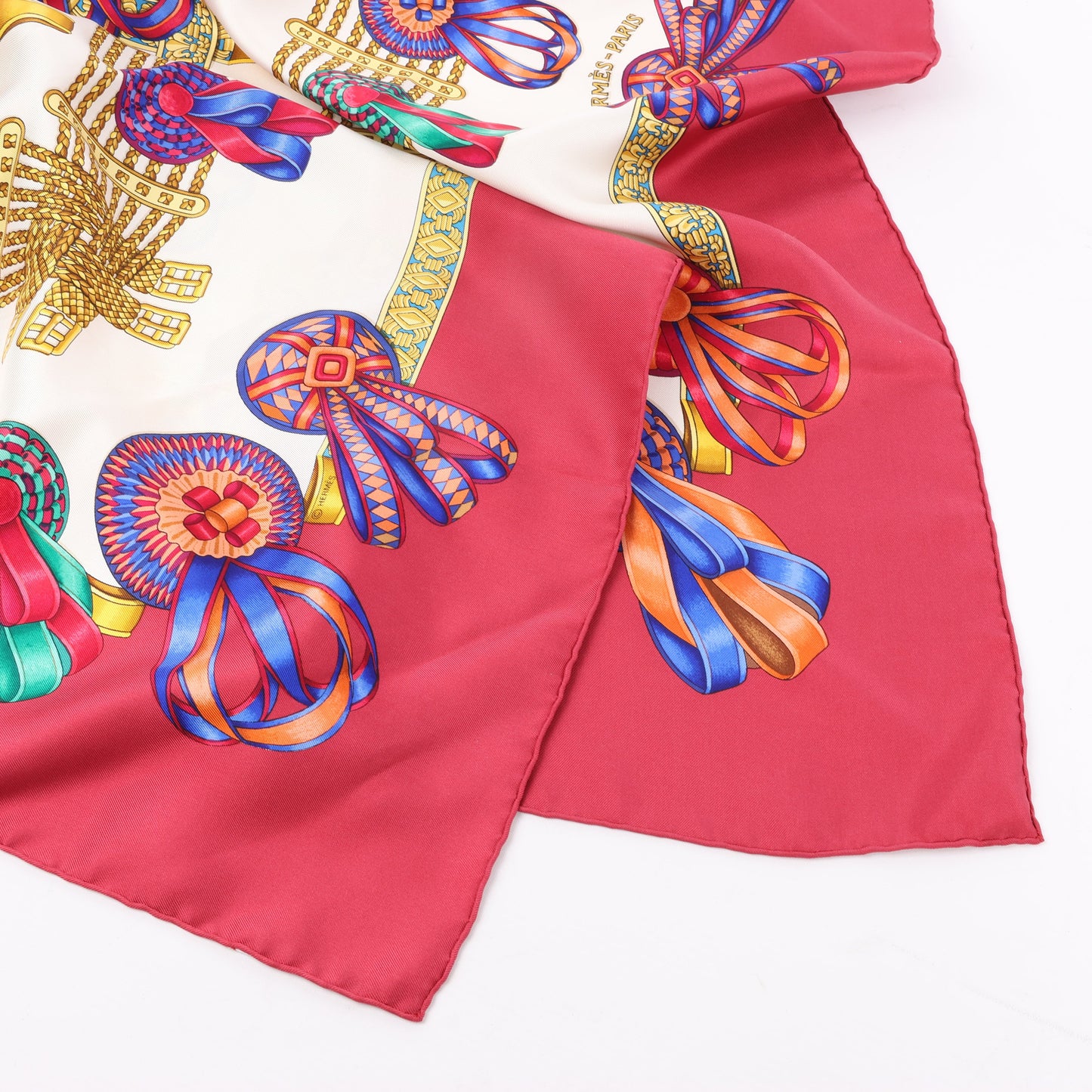 Hermès Carré 90 "LES RUBANS DU CHEVAL" 100% Silk Scarf in Burgundy