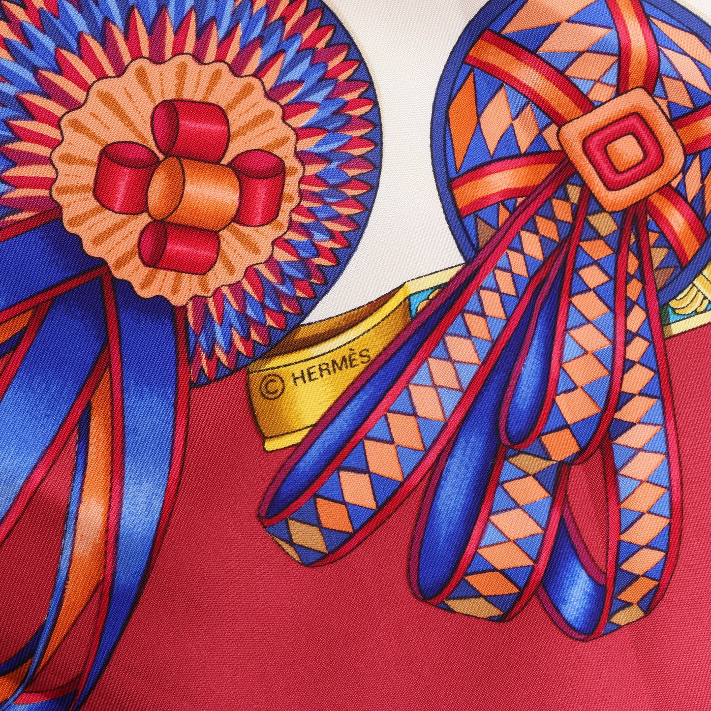 Hermès Carré 90 "LES RUBANS DU CHEVAL" 100% Silk Scarf in Burgundy