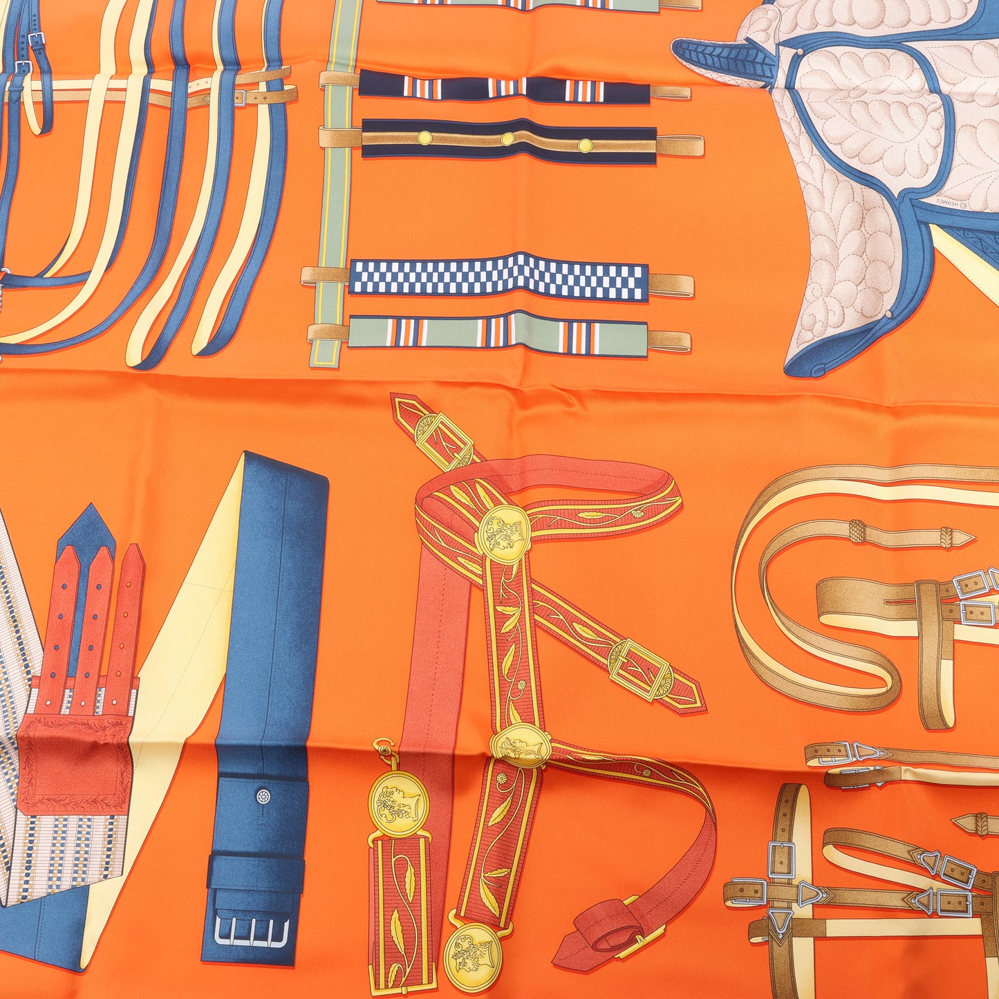 Hermès Carré 90 "LETTRES EQUESTRES" Foulard 100% Soie en Orange