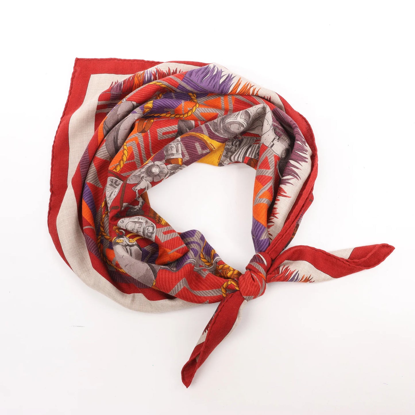 Hermès Carré 90 "LUJO CRIOLLO" Cashmere & Silk handkerchief in Red