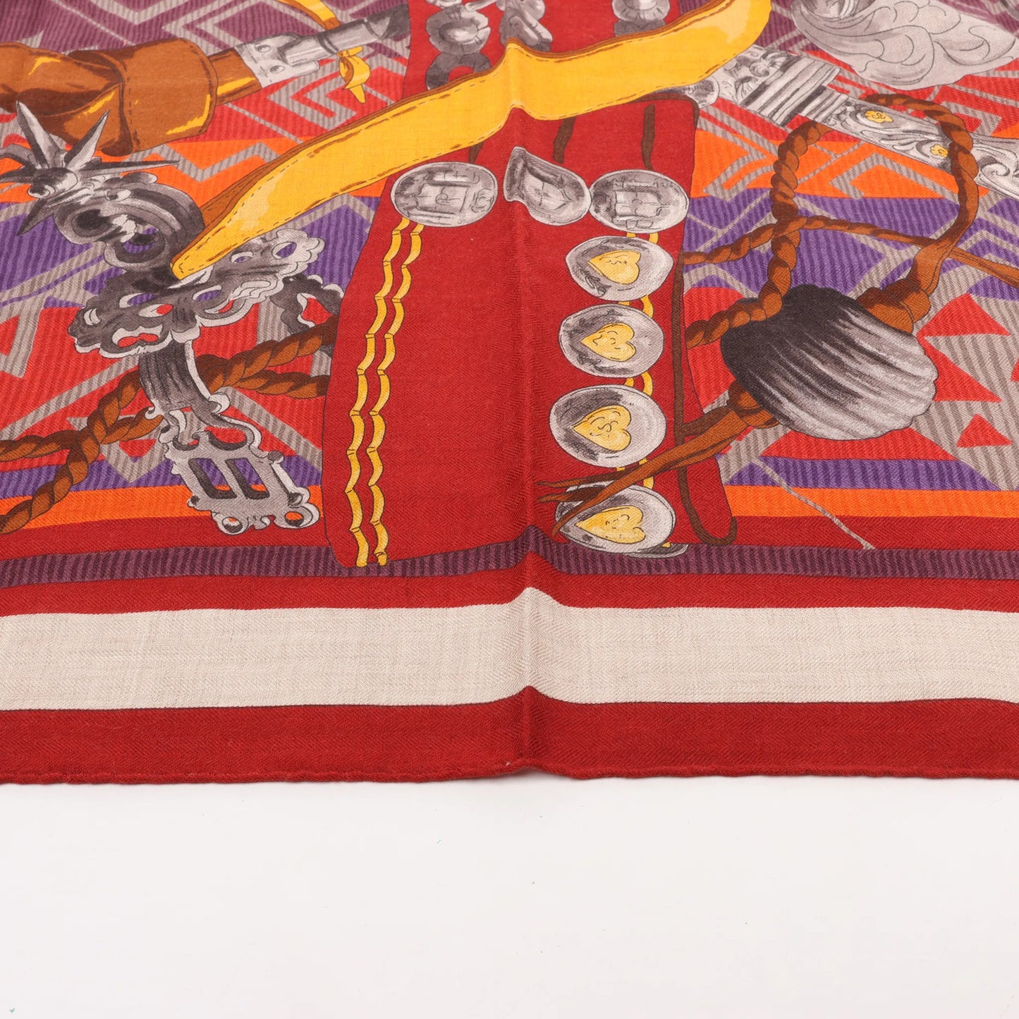 Hermès Carré 90 "LUJO CRIOLLO" Cashmere & Silk handkerchief in Red