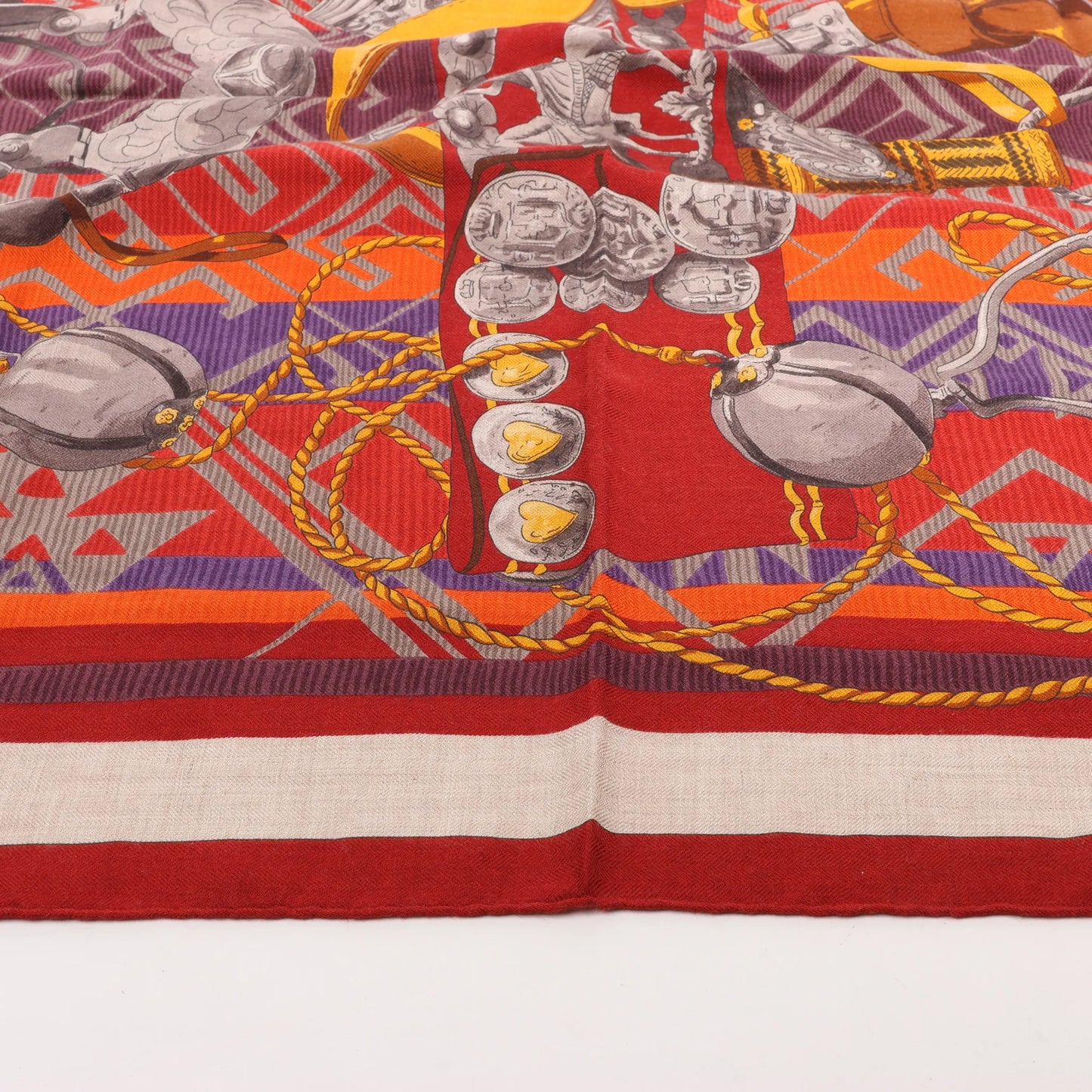 Hermès Carré 90 "LUJO CRIOLLO" Cashmere & Silk handkerchief in Red