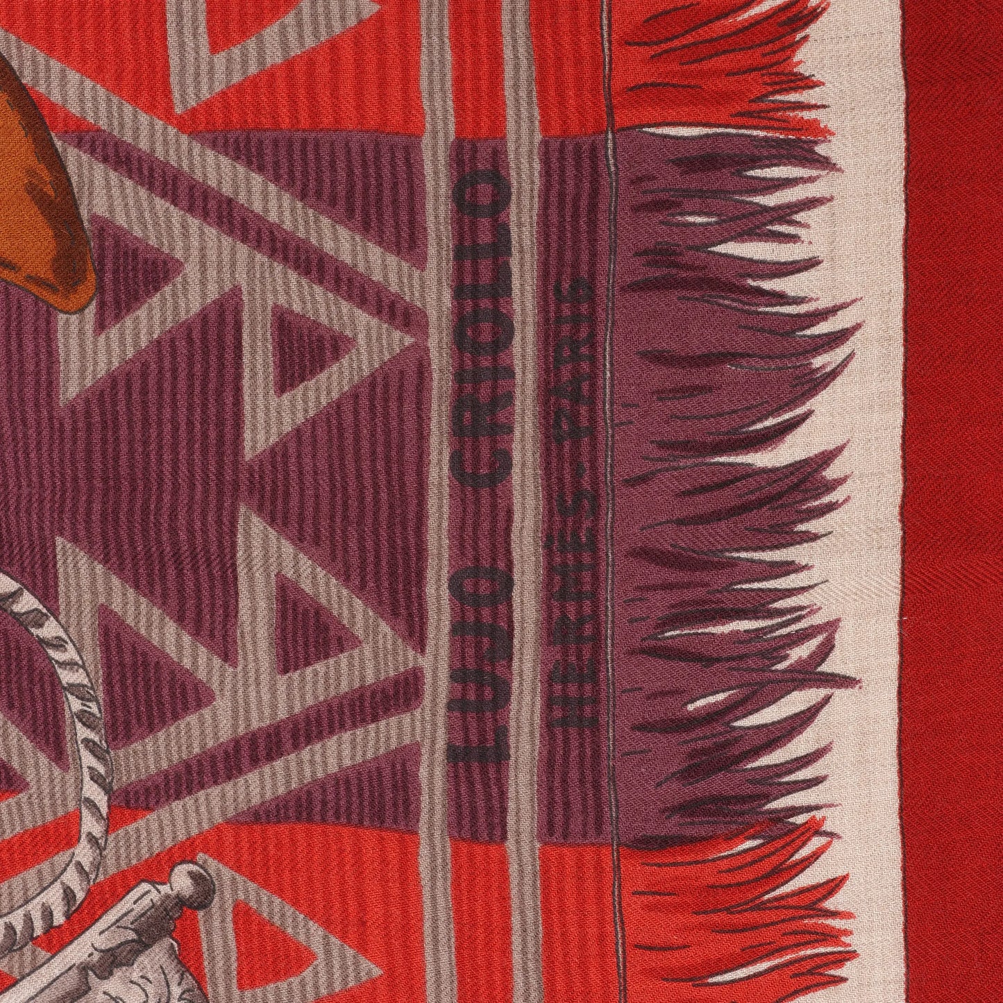 Hermès Carré 90 "LUJO CRIOLLO" Cashmere & Silk handkerchief in Red