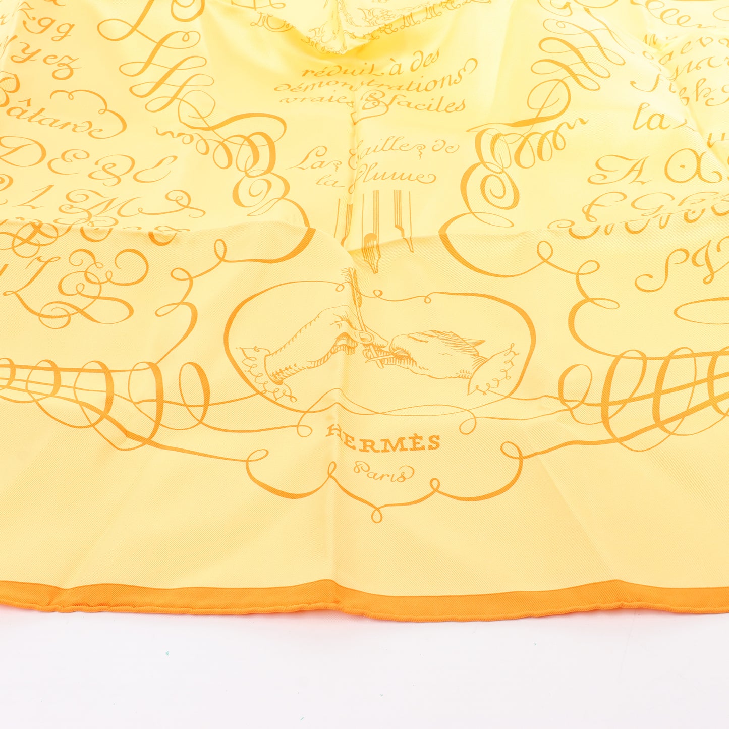 Hermès Carré 90 "L'ART D'ECRIRE" Silk handkerchief in Yellow