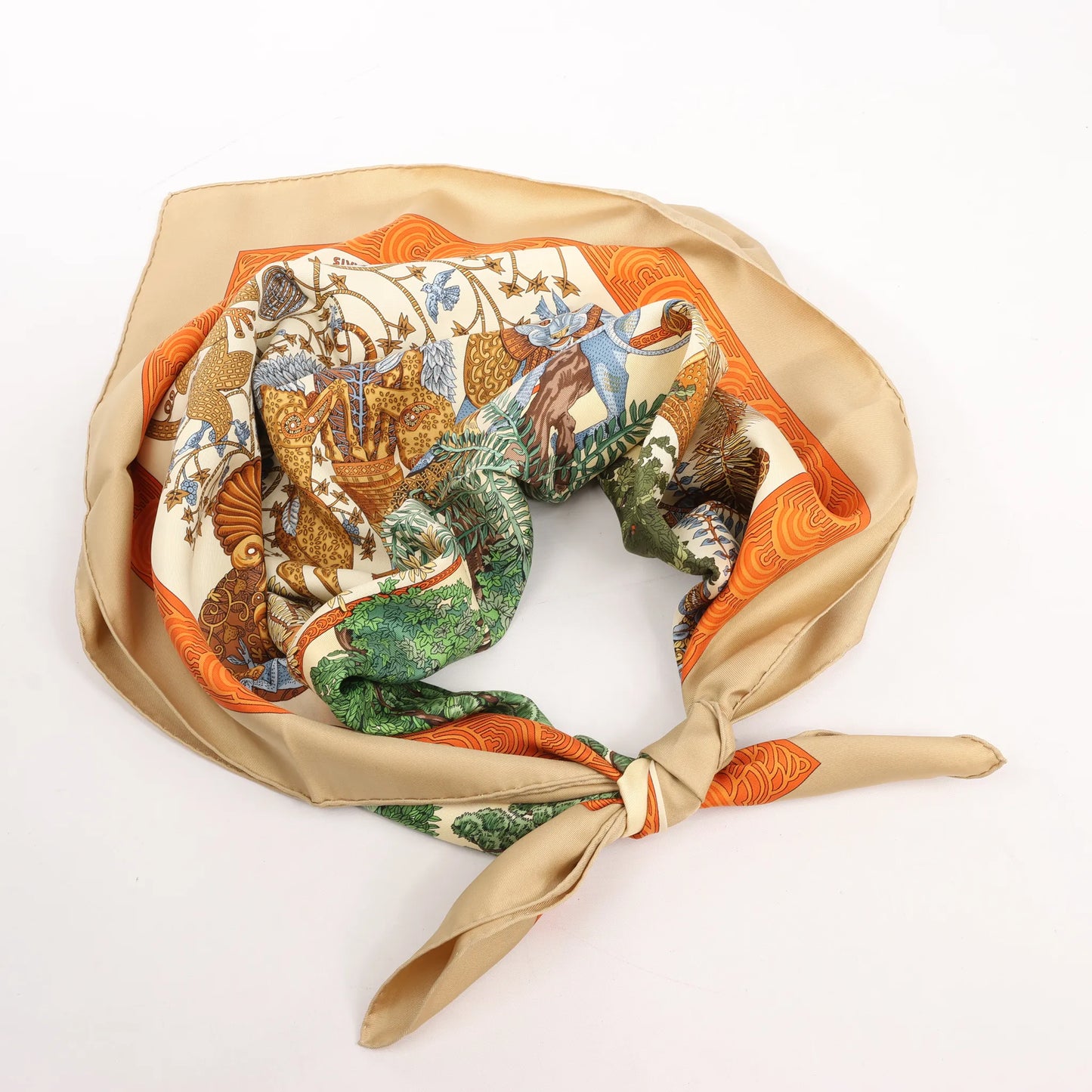 Hermès Carré 90 "Les Legendes de L'Arbre" Silk handkerchief in Beige