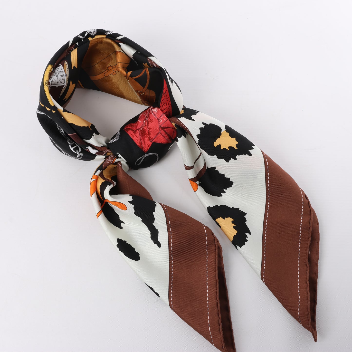 Carré Hermès Carré 90 « Monsieur et Madame » 100 % soie marron
