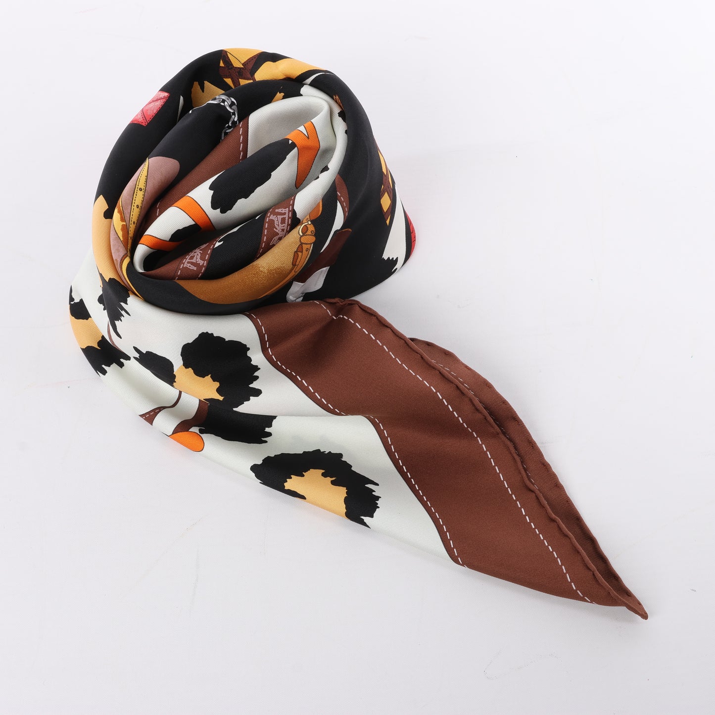 Carré Hermès Carré 90 « Monsieur et Madame » 100 % soie marron