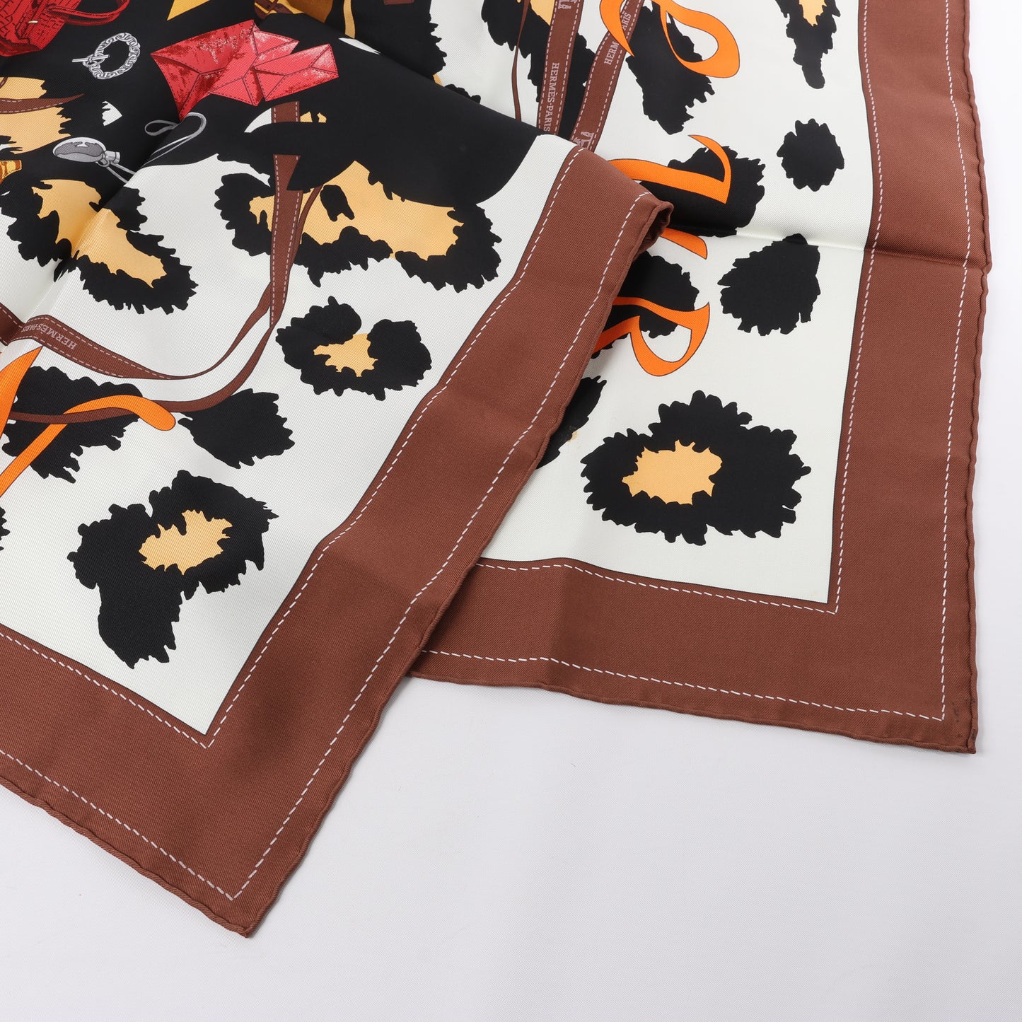 Carré Hermès Carré 90 « Monsieur et Madame » 100 % soie marron