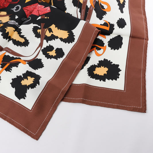 Hermès Carré 90 "Monsieur et Madame" 100% Silk Scarf in Brown