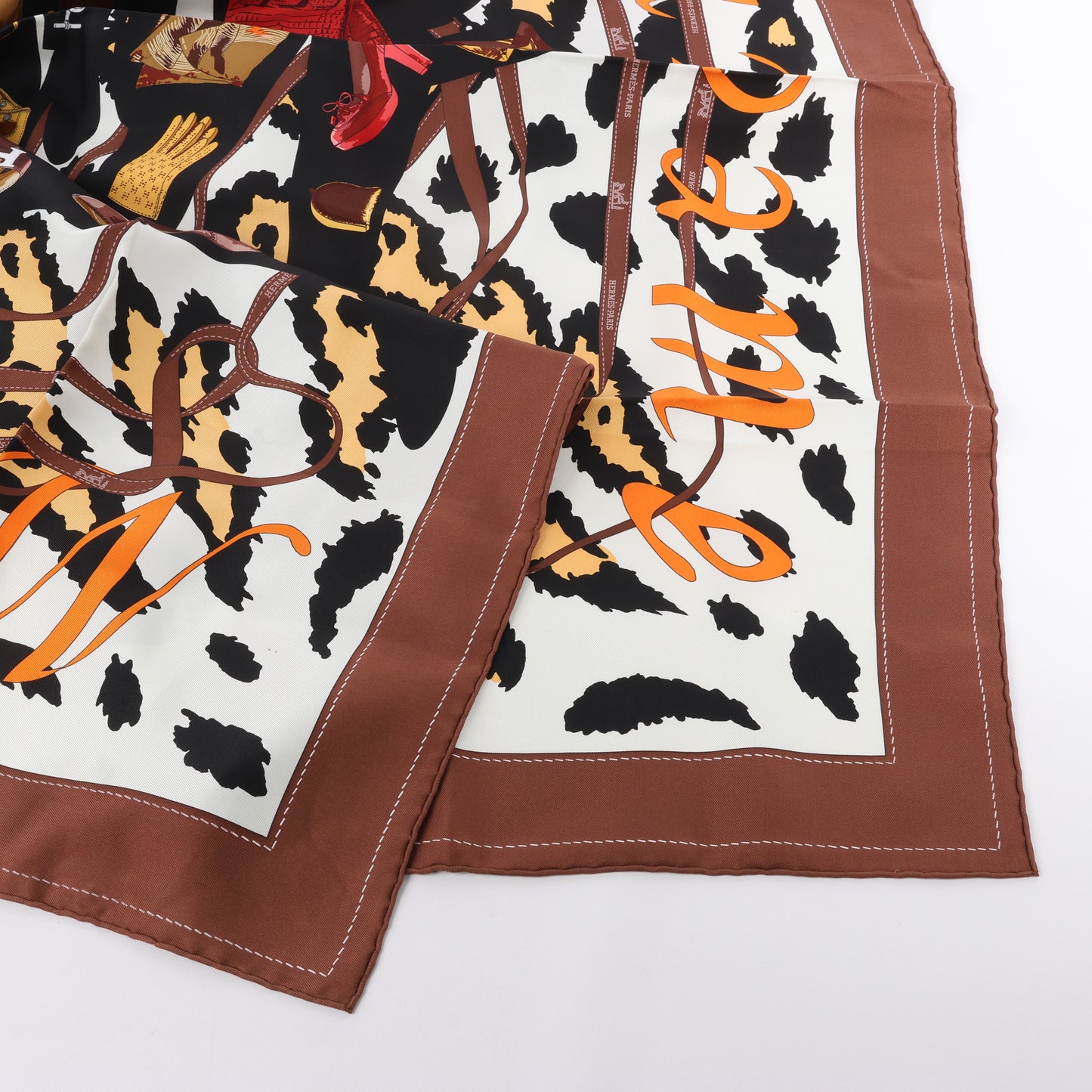 Carré Hermès Carré 90 « Monsieur et Madame » 100 % soie marron