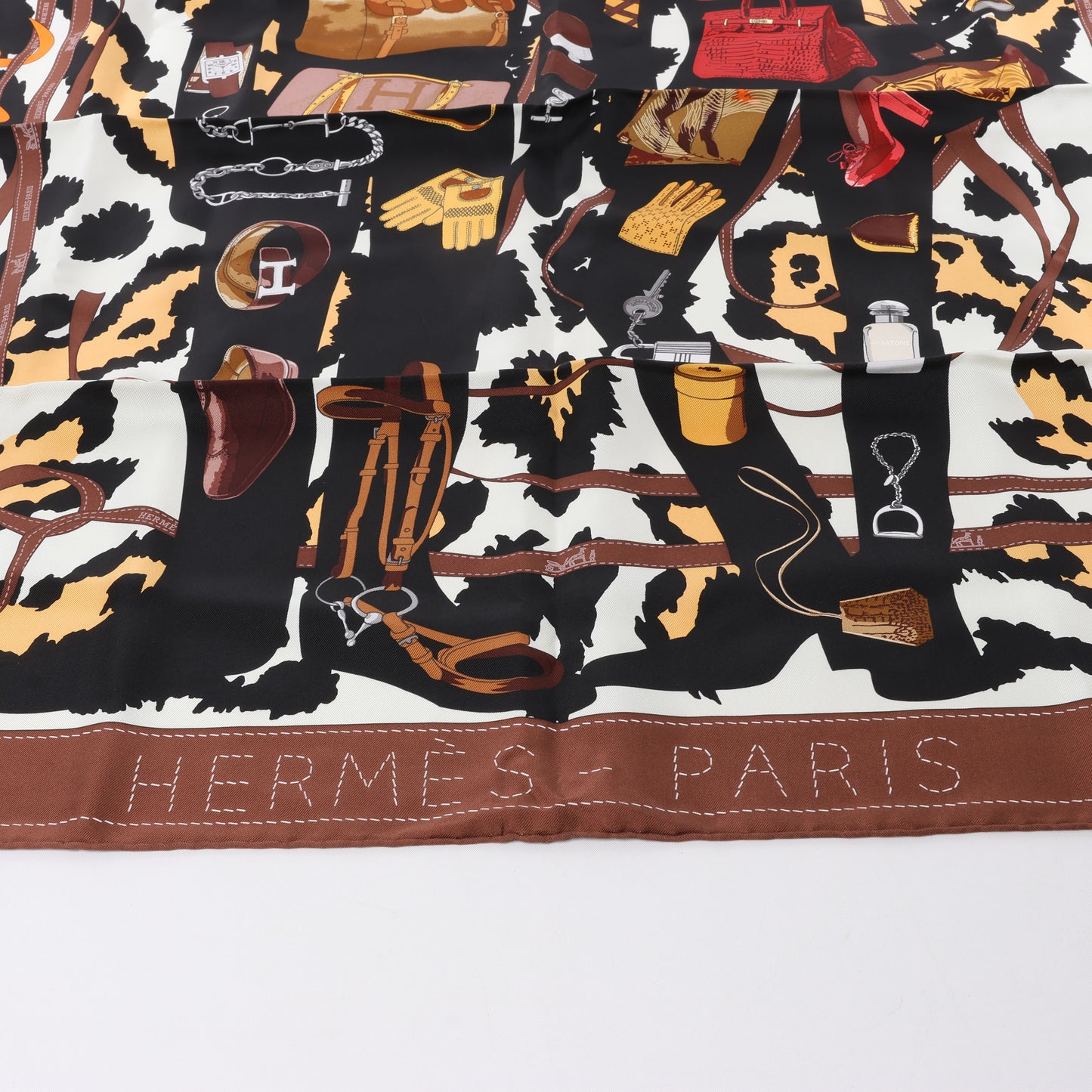 Carré Hermès Carré 90 « Monsieur et Madame » 100 % soie marron