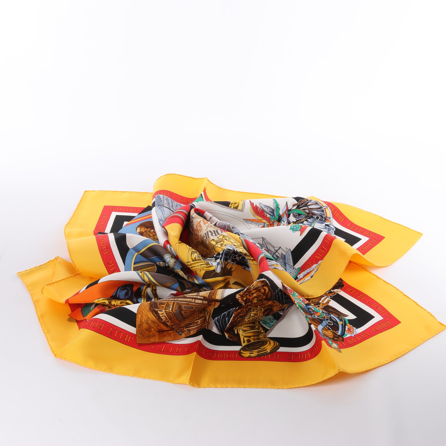 Carré Hermès Carré 90 « New Orleans Creole Jazz » 100 % soie orange