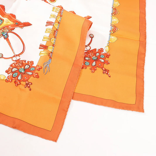 Hermès Carré 90 "PARURES DES SABLES" Silk handkerchief in Orange