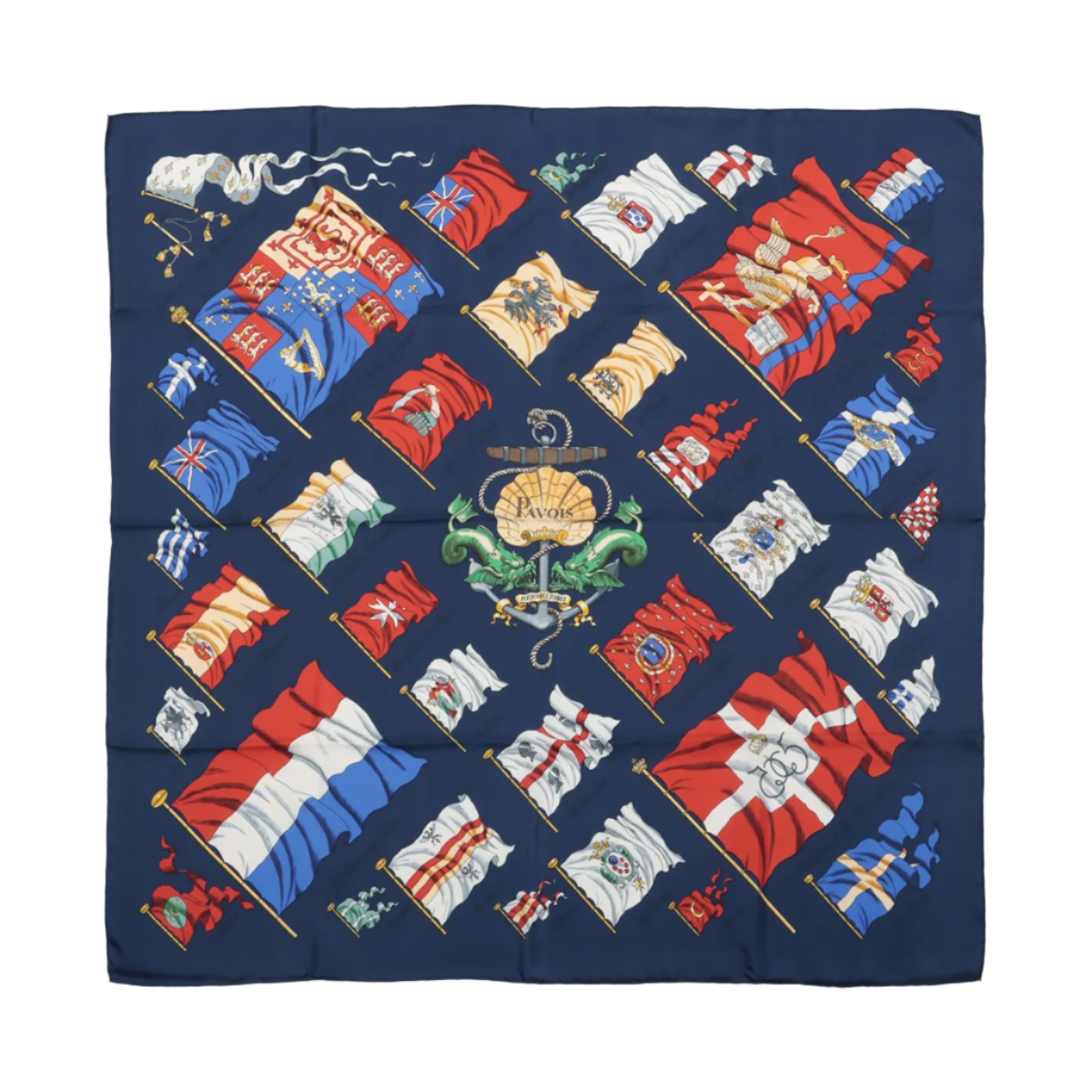 Hermès Carré 90 „PAVOIS“ Schal aus 100 % Seide in Marineblau