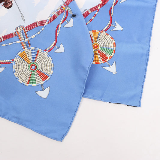 Hermès Carré 90 "PERLES DU KENYA" Silk handkerchief in Blue