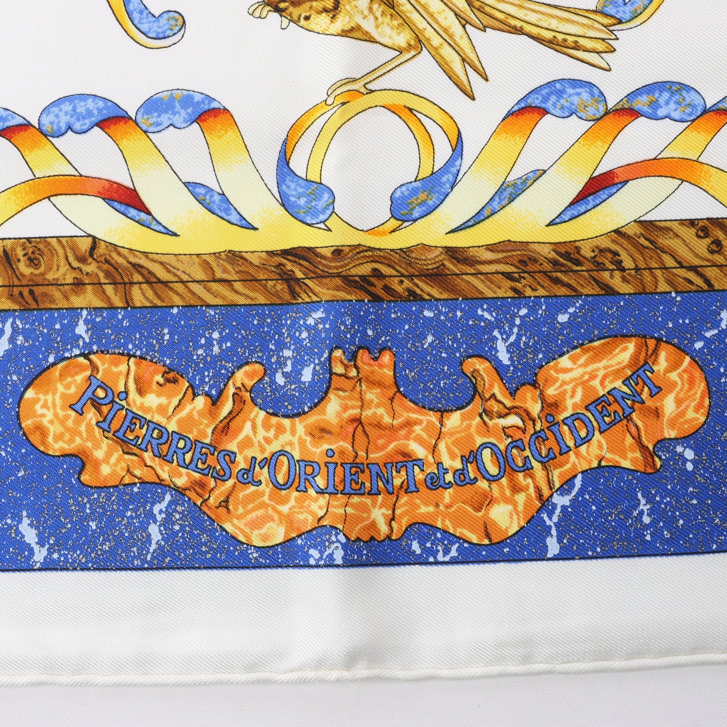 Hermès Carré 90 "PIERRES d' ORIENT et d' OCCIDENT" 100% Silk Scarf in Navy x Beige