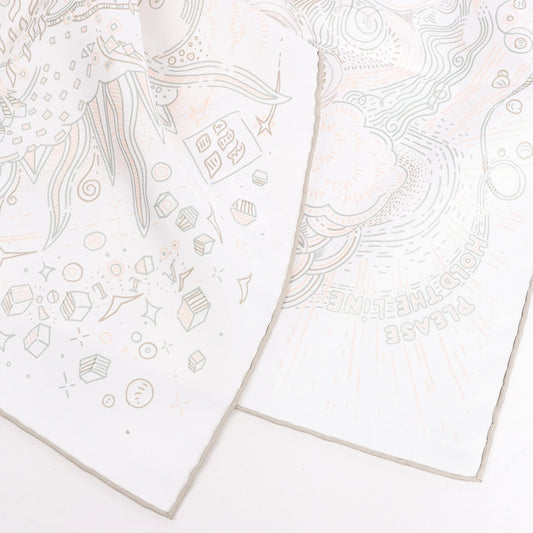 Mouchoir en soie Hermès Carré 90 « PLEASE HOLD THE LINE » blanc