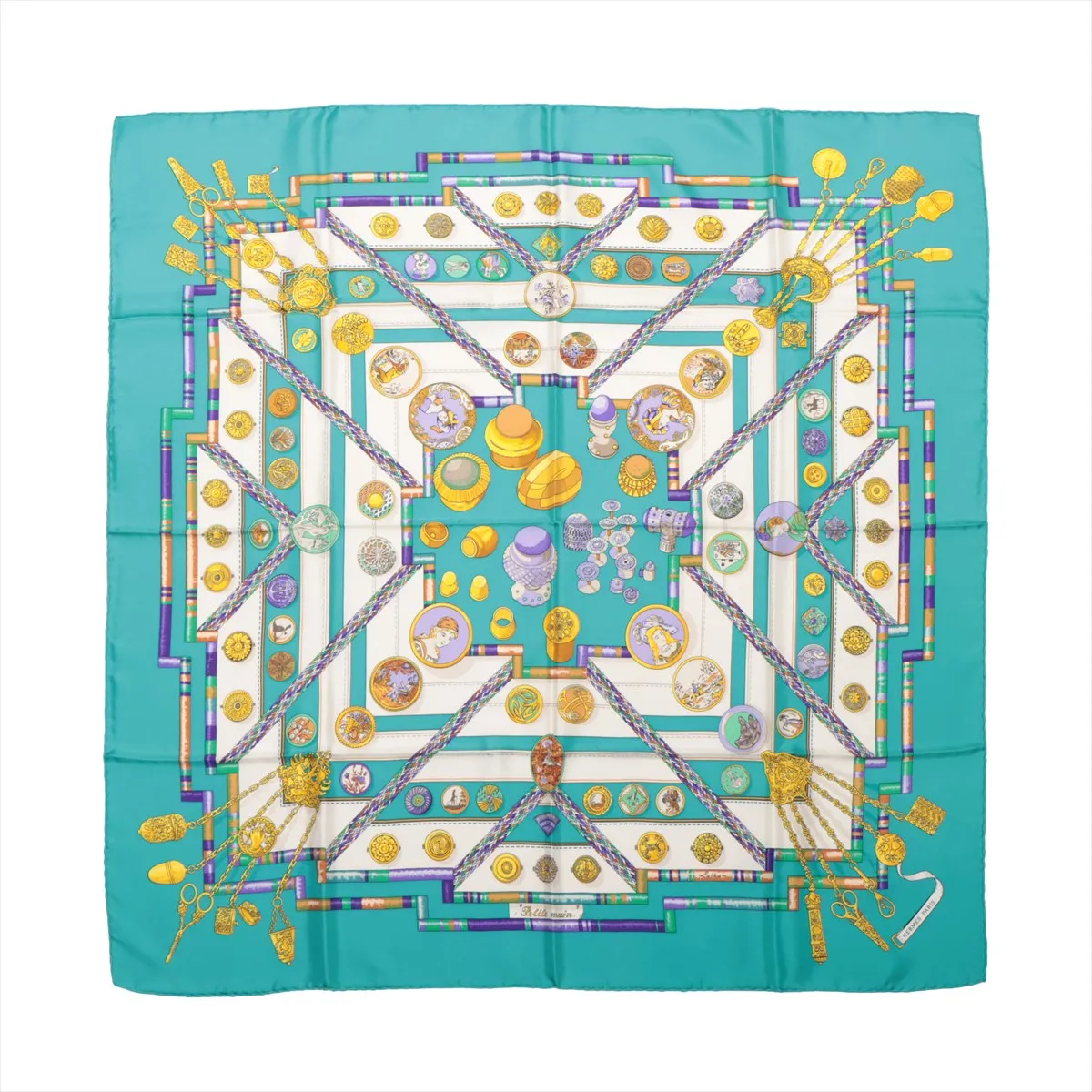 Hermès Carré 90 "Petite main" Mouchoir en soie bleu