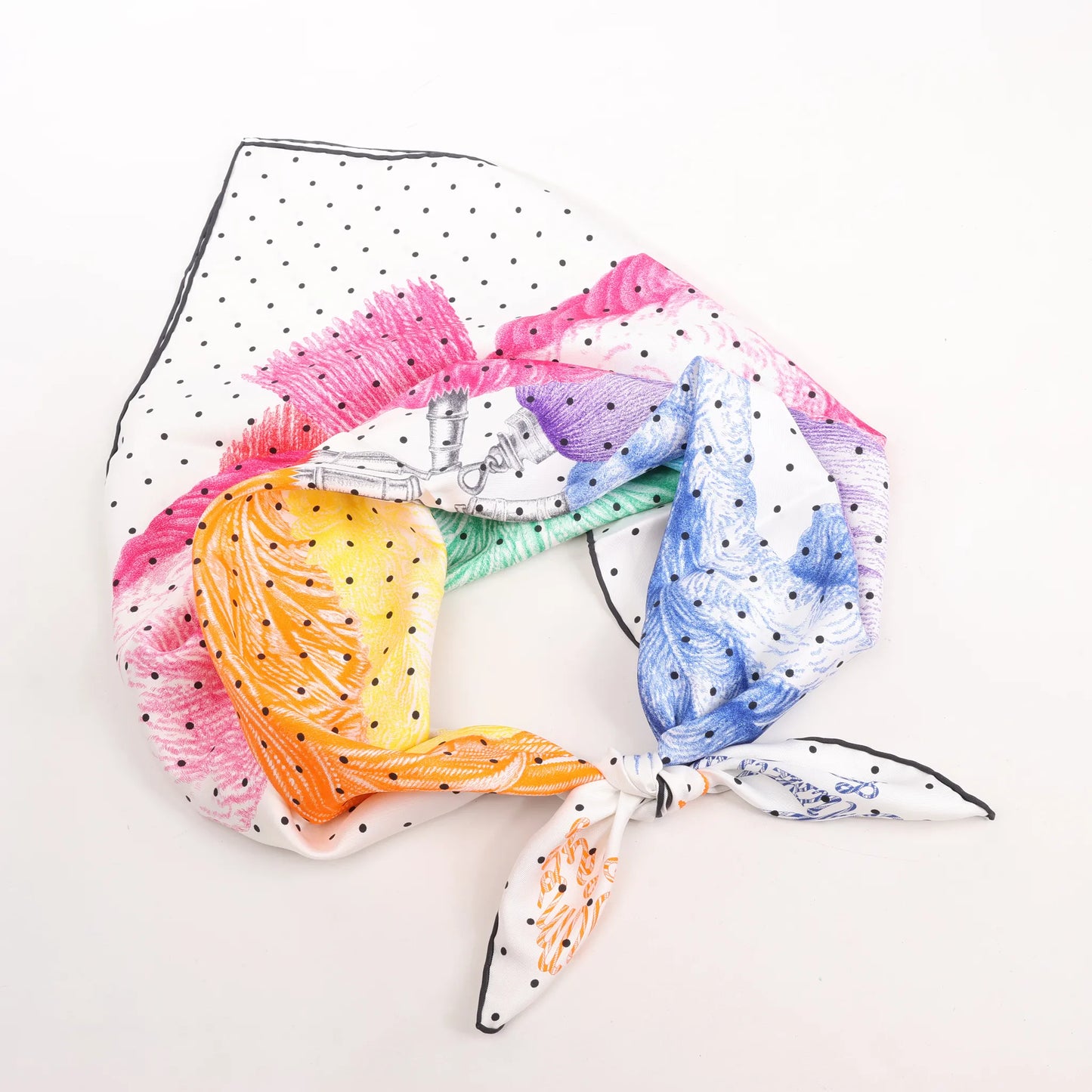 Hermès Carré 90 "Plumets et Panaches" Silk handkerchief in White x Multicolor