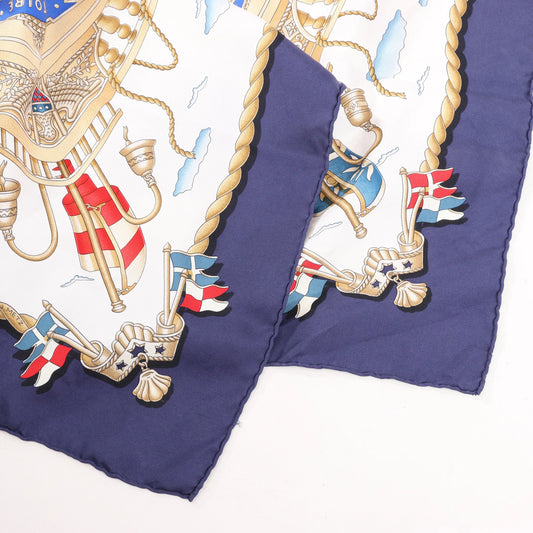 Hermès Carré 90 "RAILING" Silk handkerchief in Navy Blue