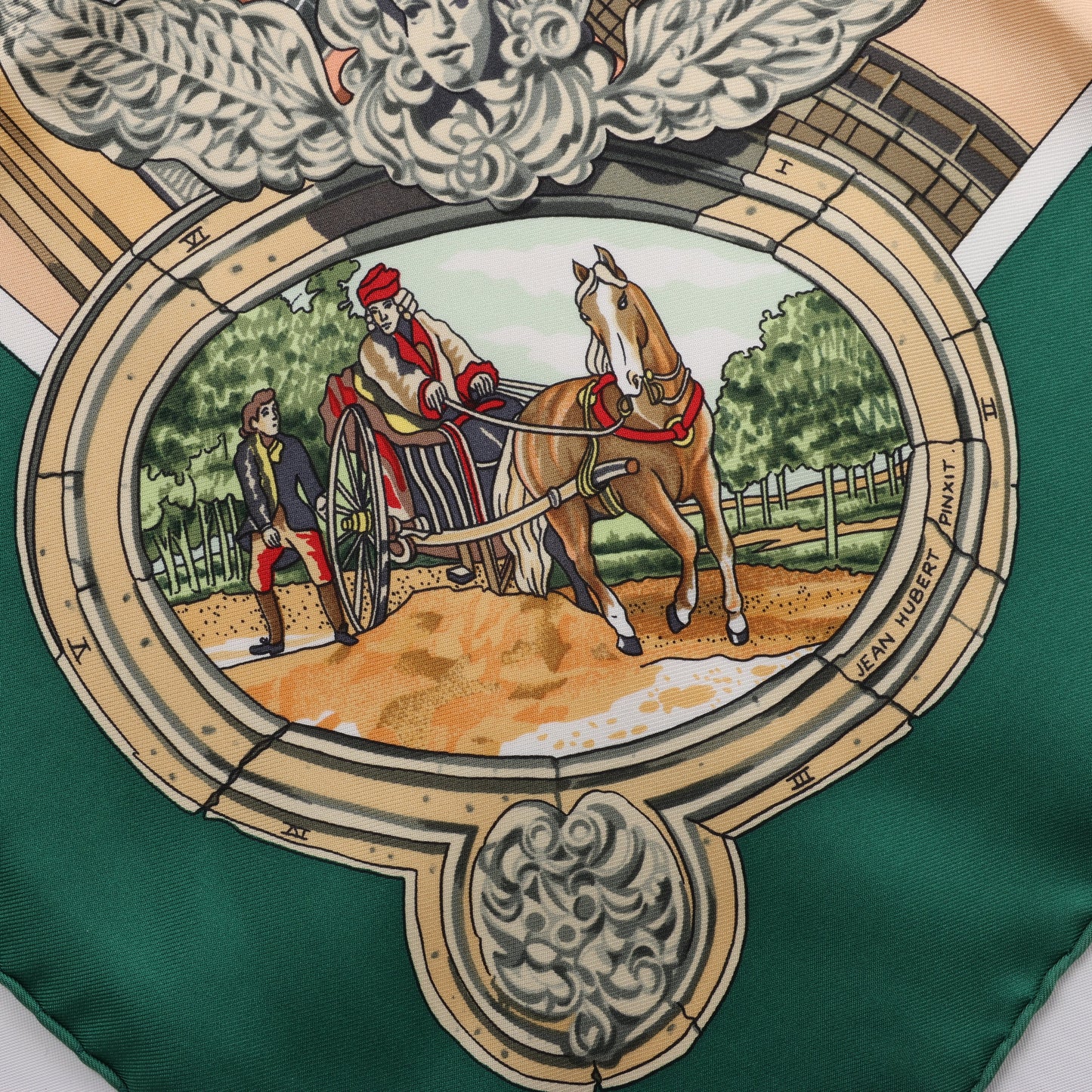Hermès Carré 90 „SANSSOUCY“ 100% Seidenschal in Grün
